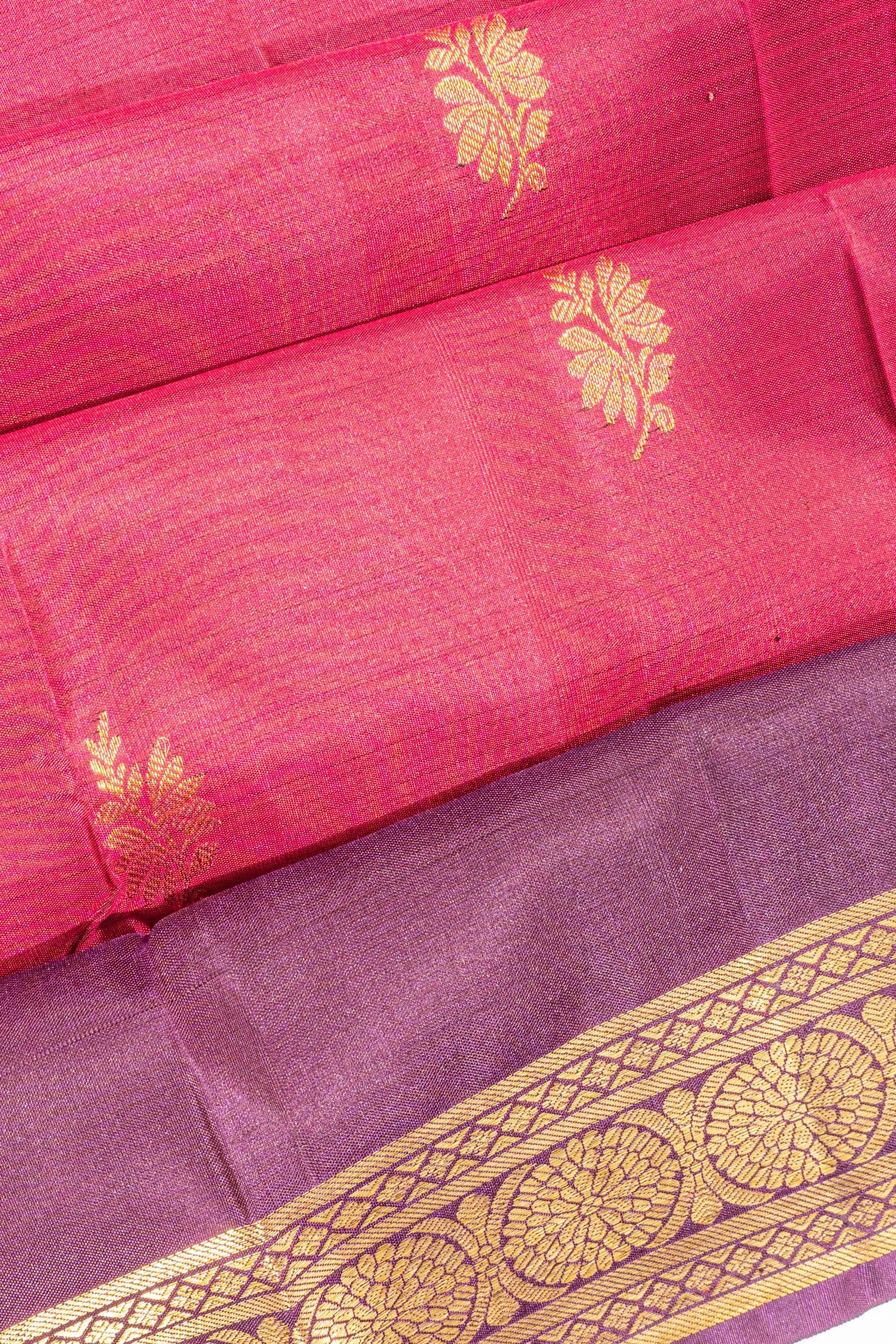Taranga Kanchi Silk Butta Pink Saree With Rettai Pettu Border
