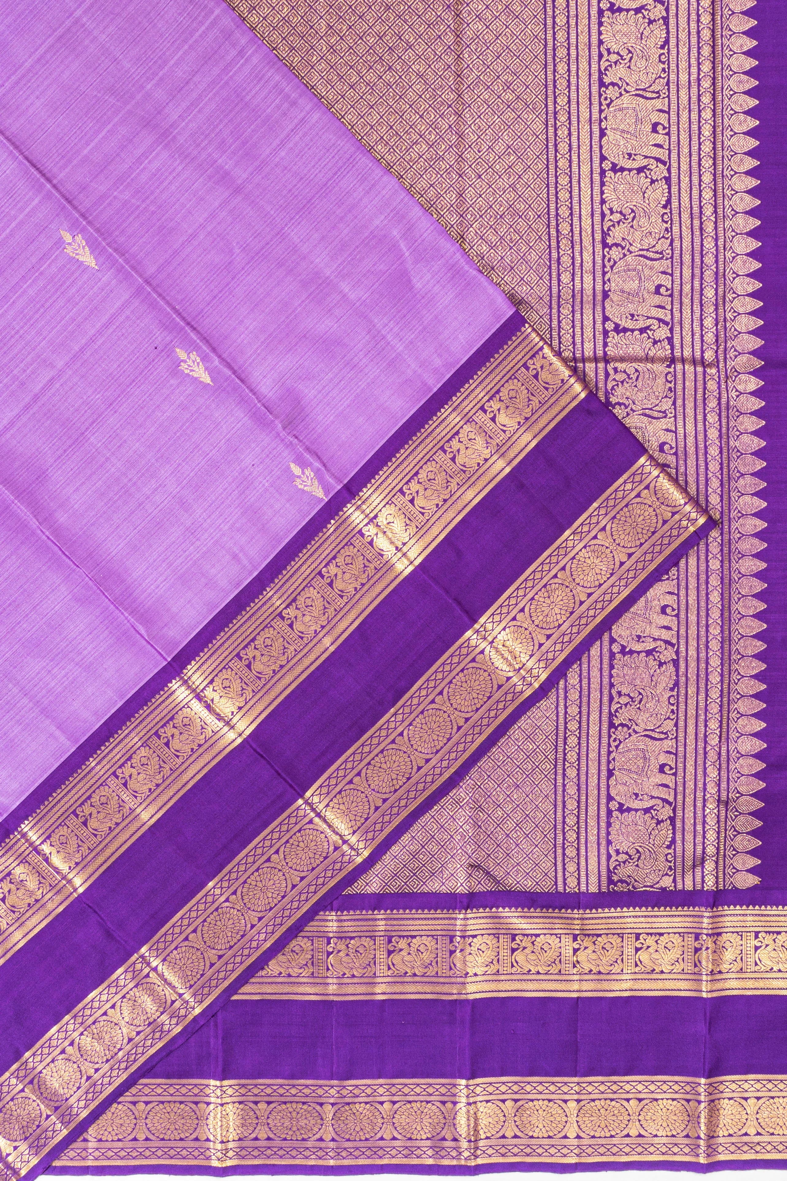 Taranga Kanchi Silk Butta Lavender Saree With Rettai Pettu Border