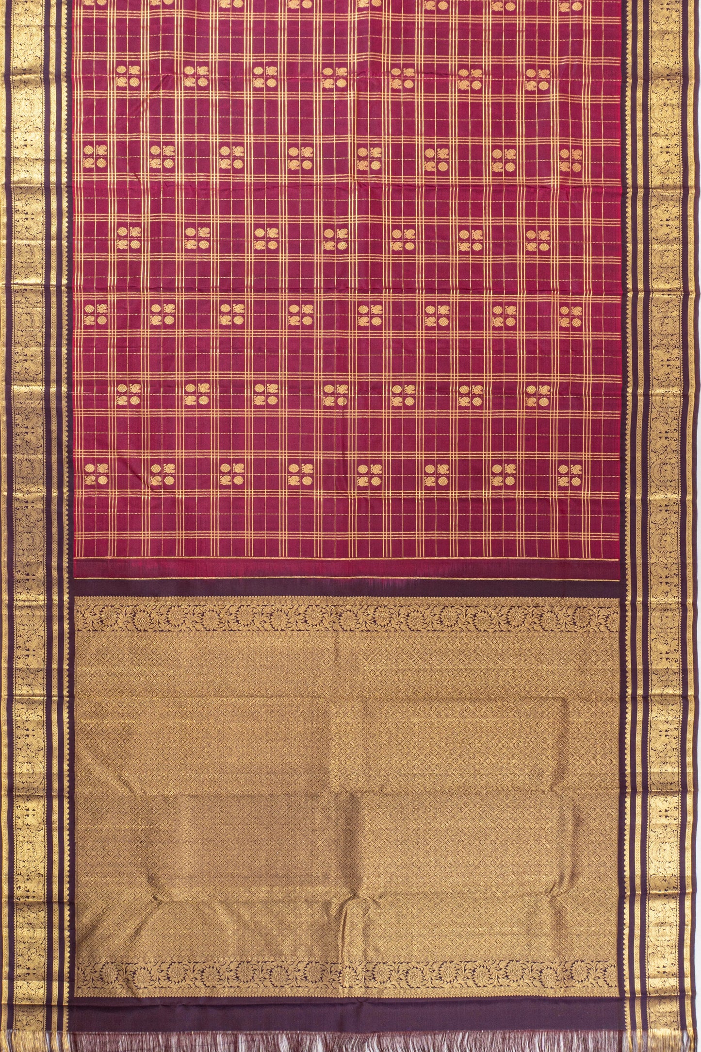 Classic Kanchipuram Silk Checks And Butta Maroon Saree