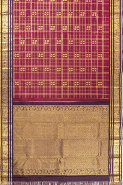 Classic Kanchipuram Silk Checks And Butta Maroon Saree