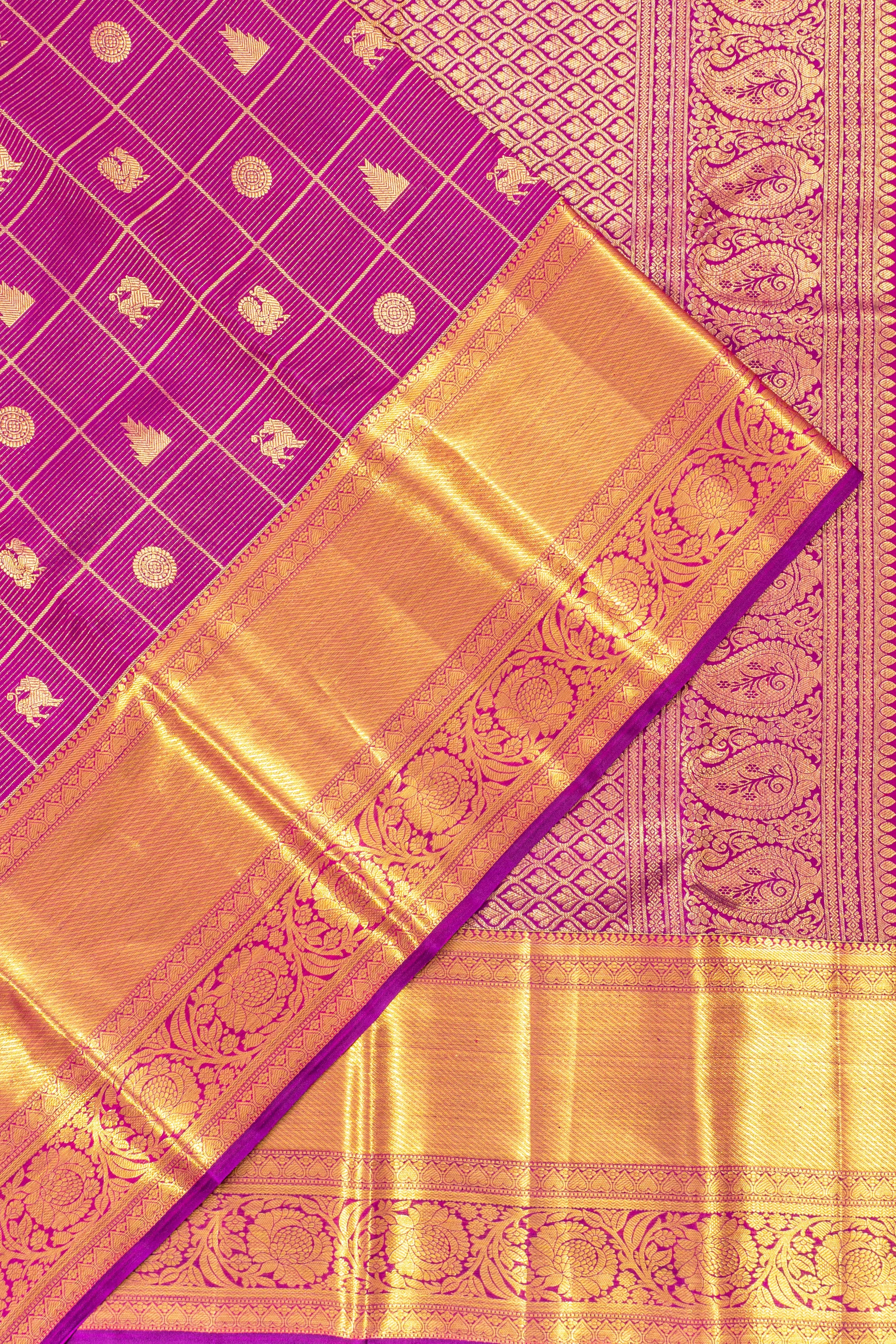 Taranga Kanchi Silk Checks And Butta Purple Saree