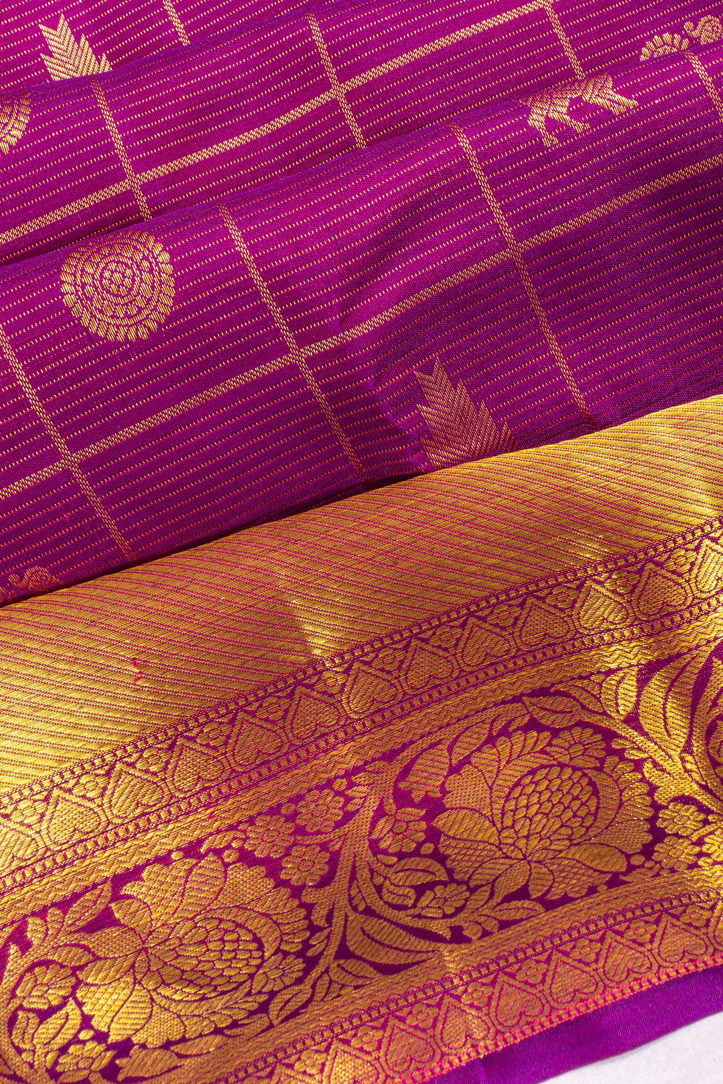 Taranga Kanchi Silk Checks And Butta Purple Saree