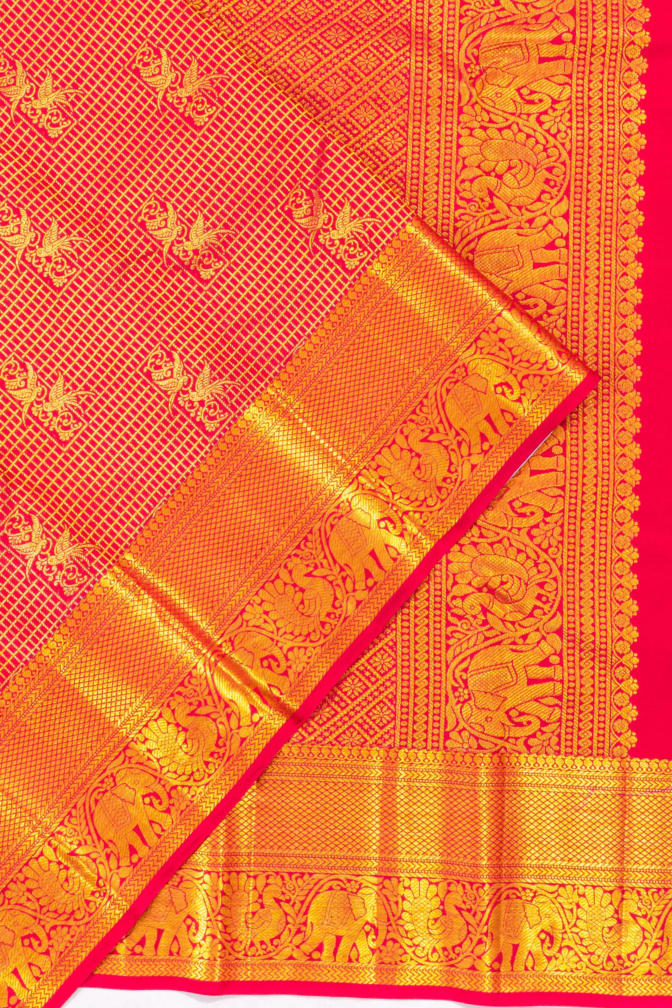 Taranga Kanchi Silk Checks And Butta Pink Saree
