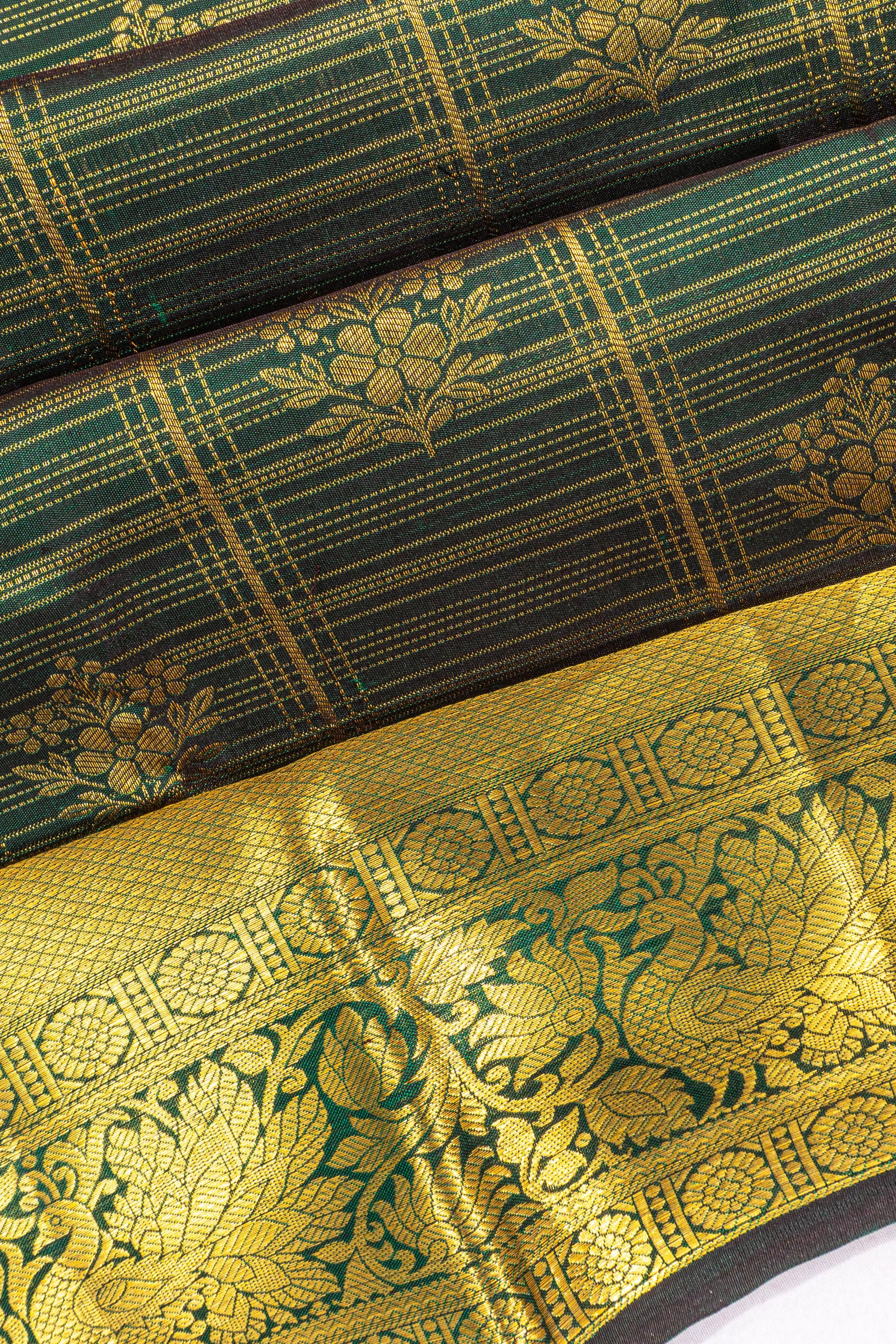 Taranga Kanchi Silk Checks And Butta Dark Green Saree