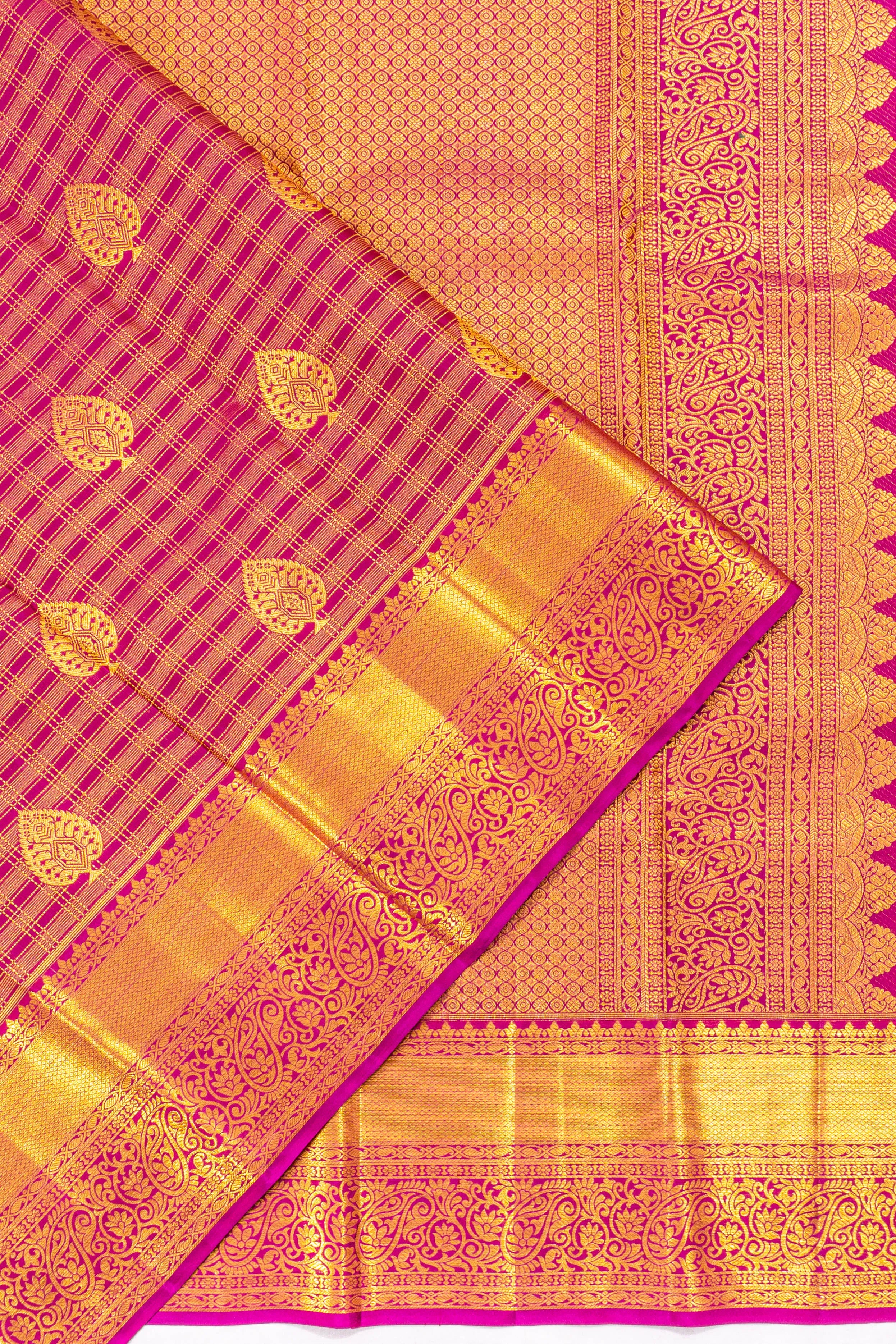 Taranga Kanchi Silk Checks And Butta Magenta Pink Saree