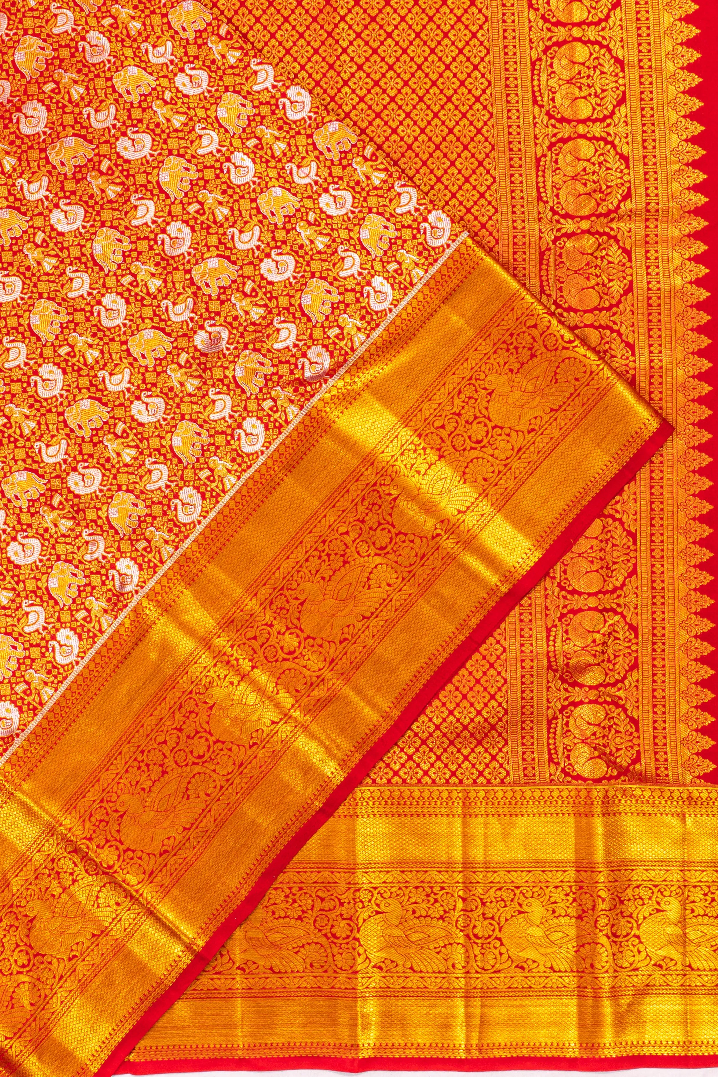Taranga Kanchi Silk Brocade Red Saree
