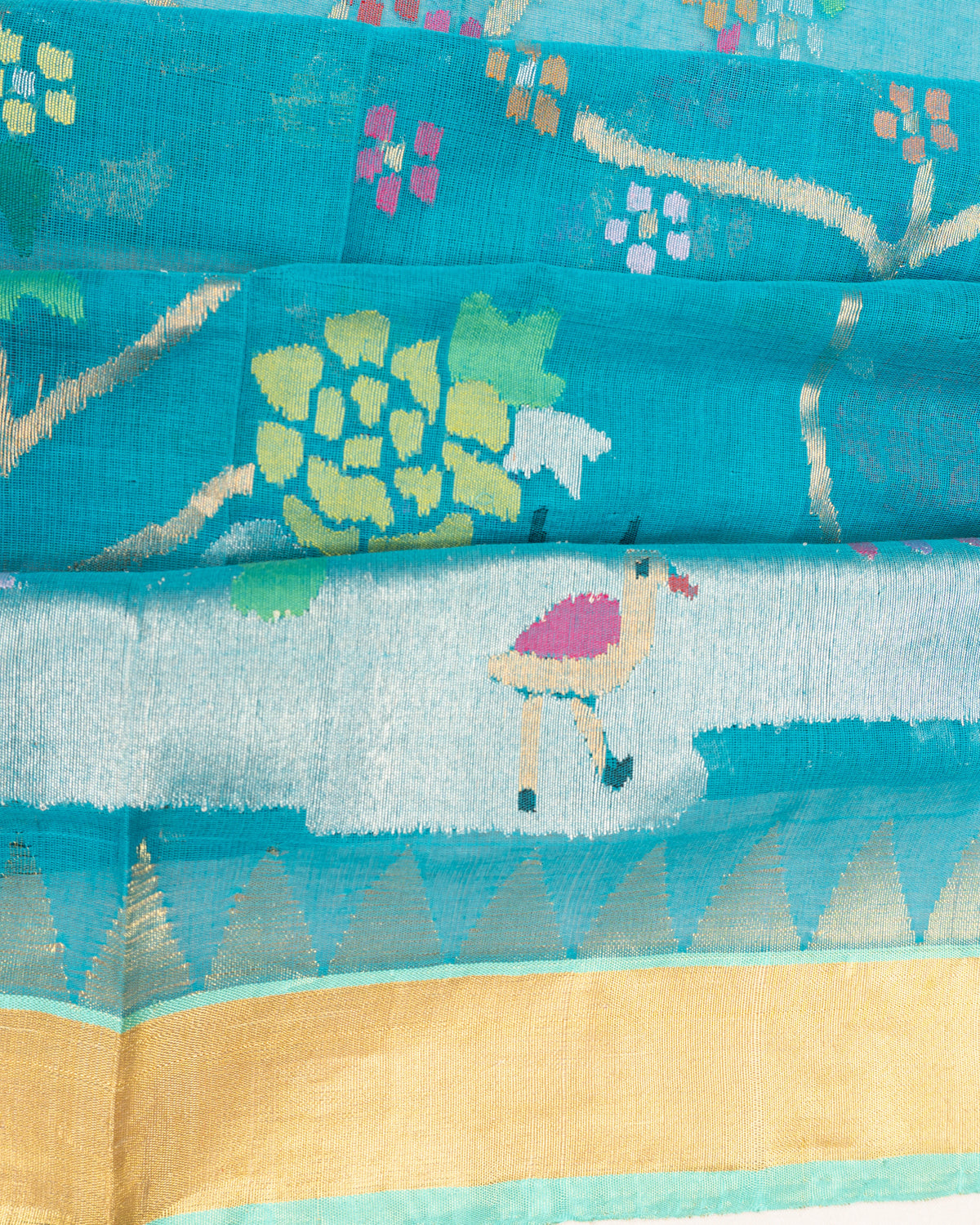 Ponduru Handspun Cotton All Over Jamdani Jaal Sky Blue Saree With Pichwai Motif