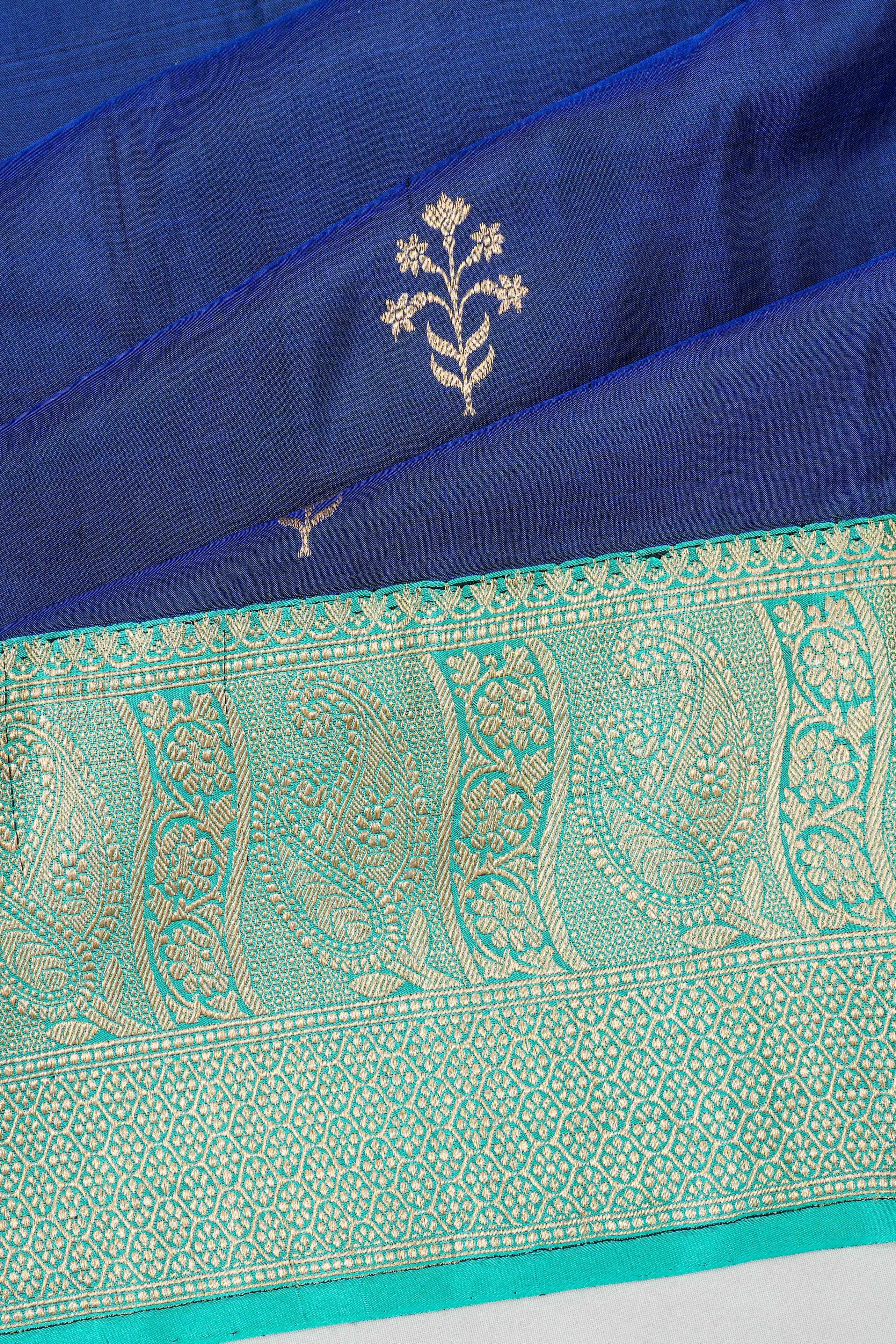 Banarasi Katan Silk Butta Royal Blue Saree