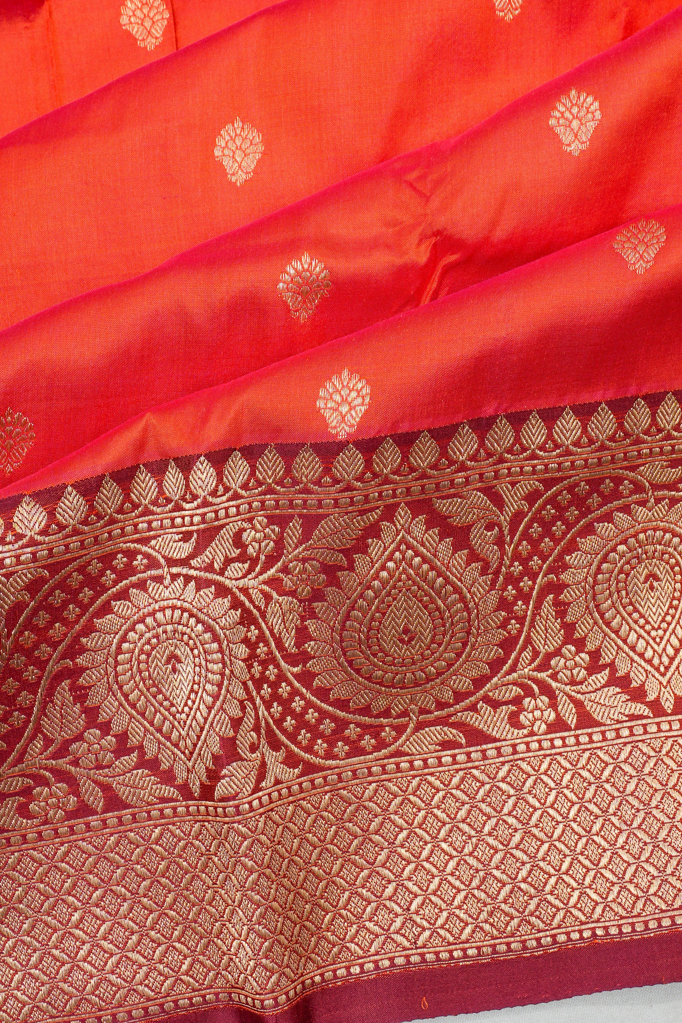 Banarasi Katan Silk Butta Orange Saree