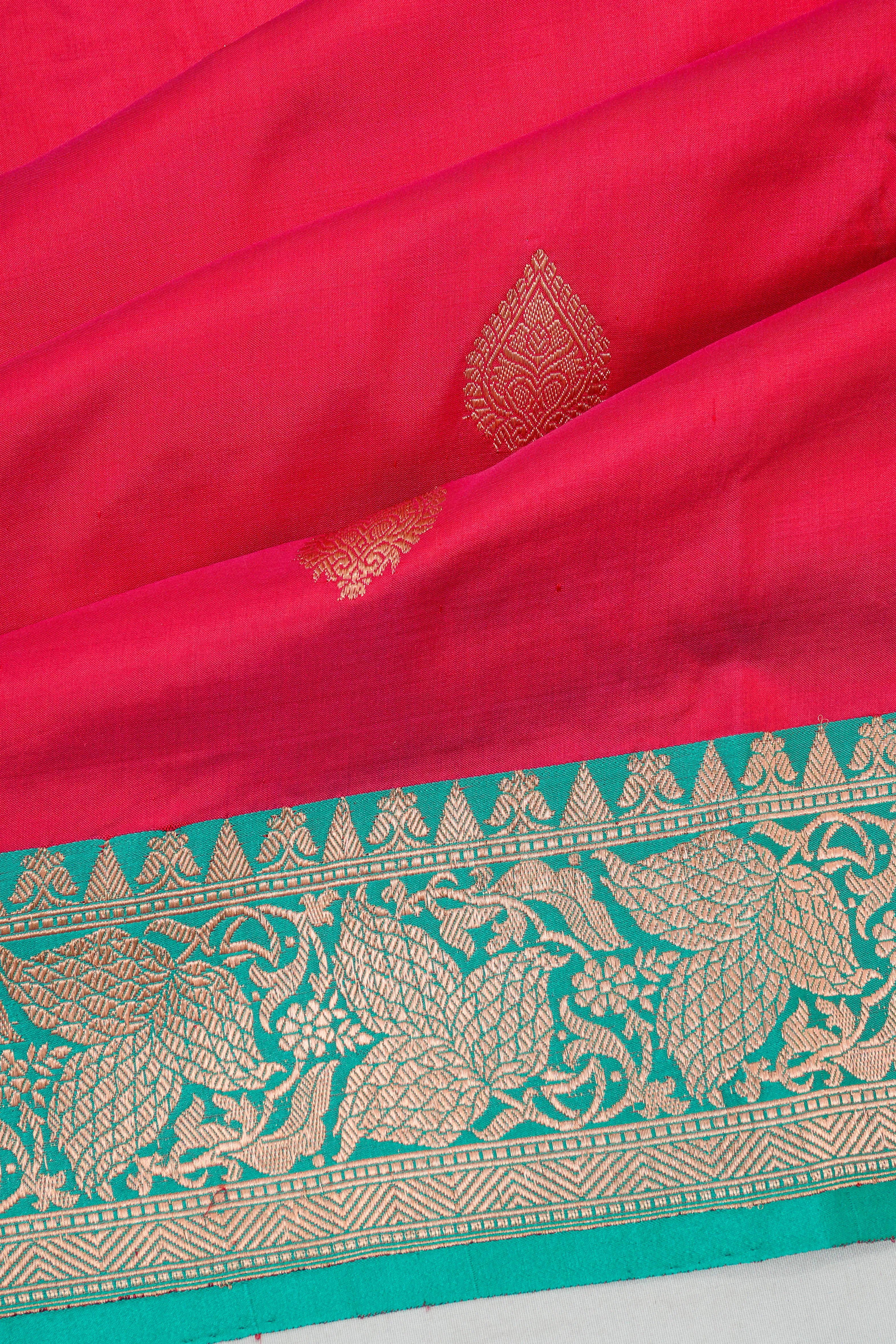 Banarasi Katan Silk Butta Reddish Pink Saree