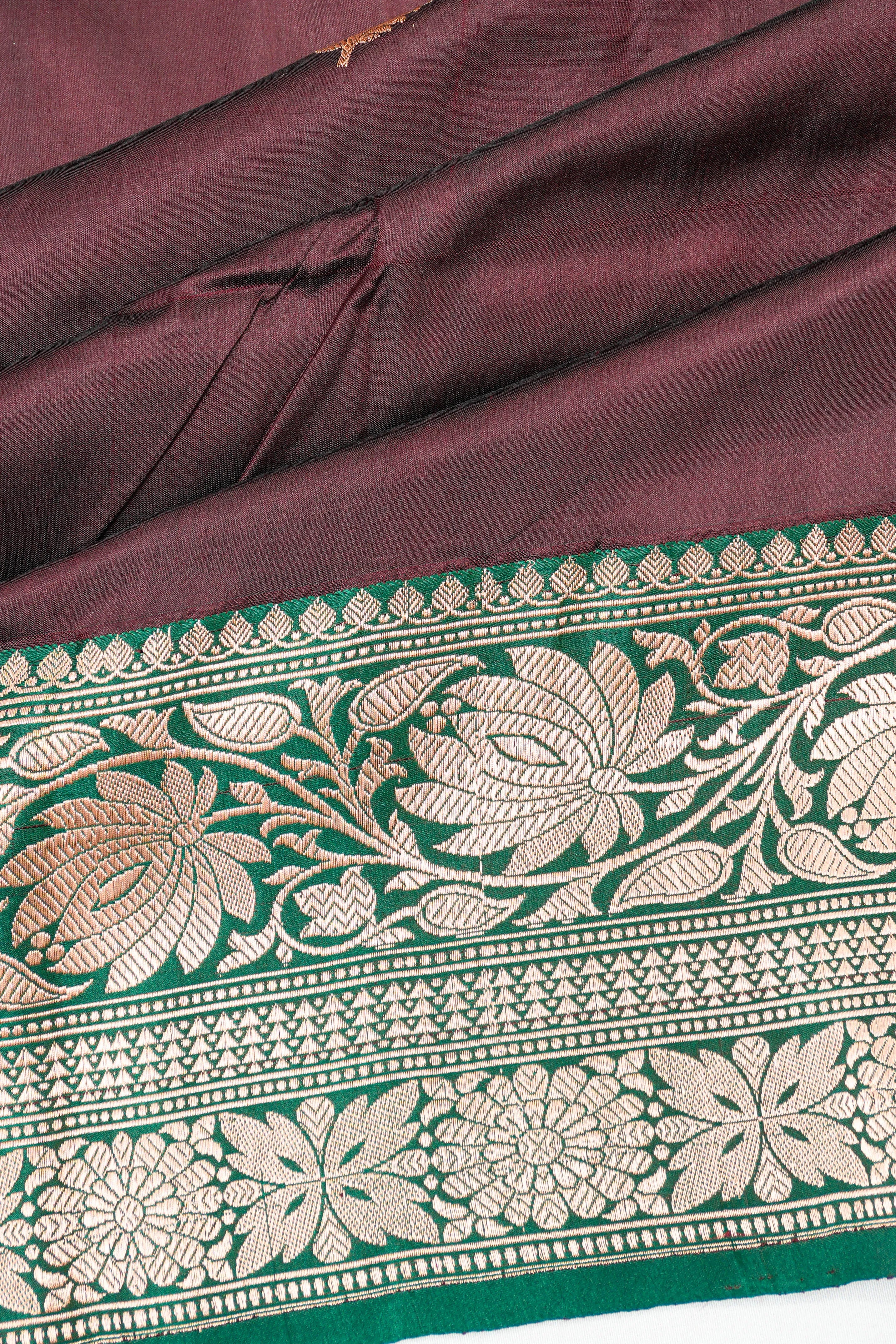 Banarasi Katan Silk Butta Brown Saree