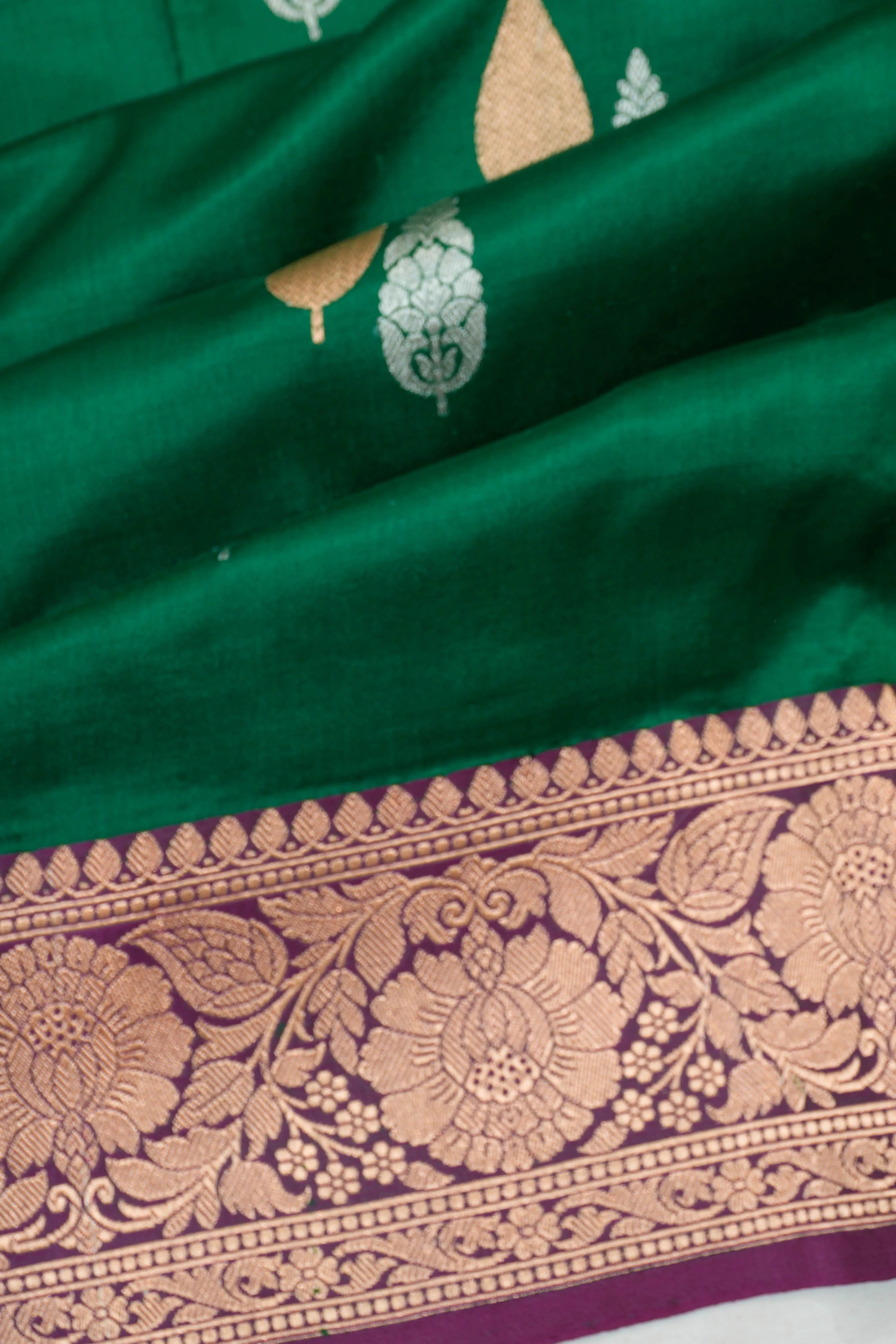 Banarasi Katan Silk Butta Bottle Green Saree