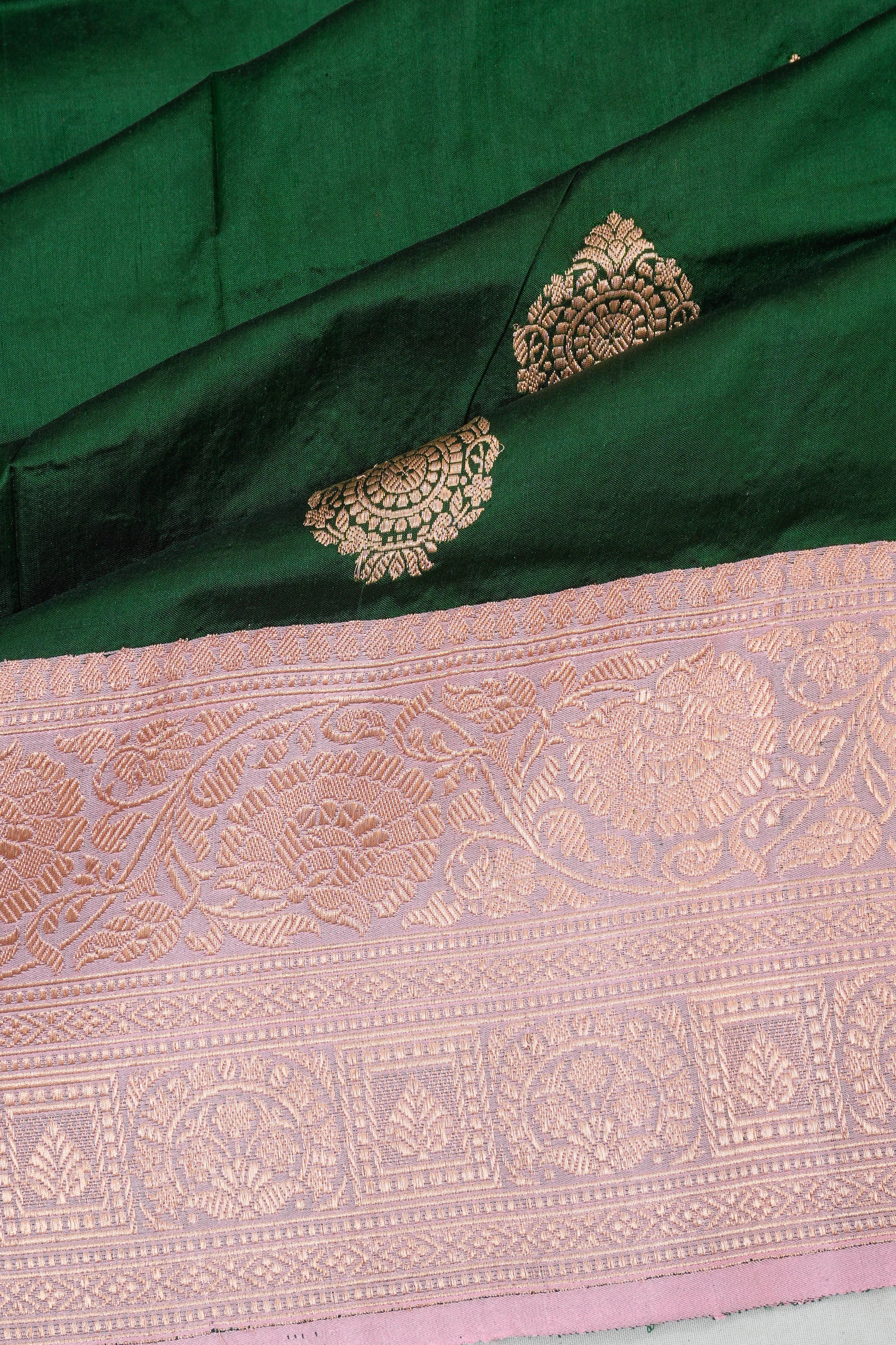 Banarasi Katan Silk Butta Bottle Green Saree