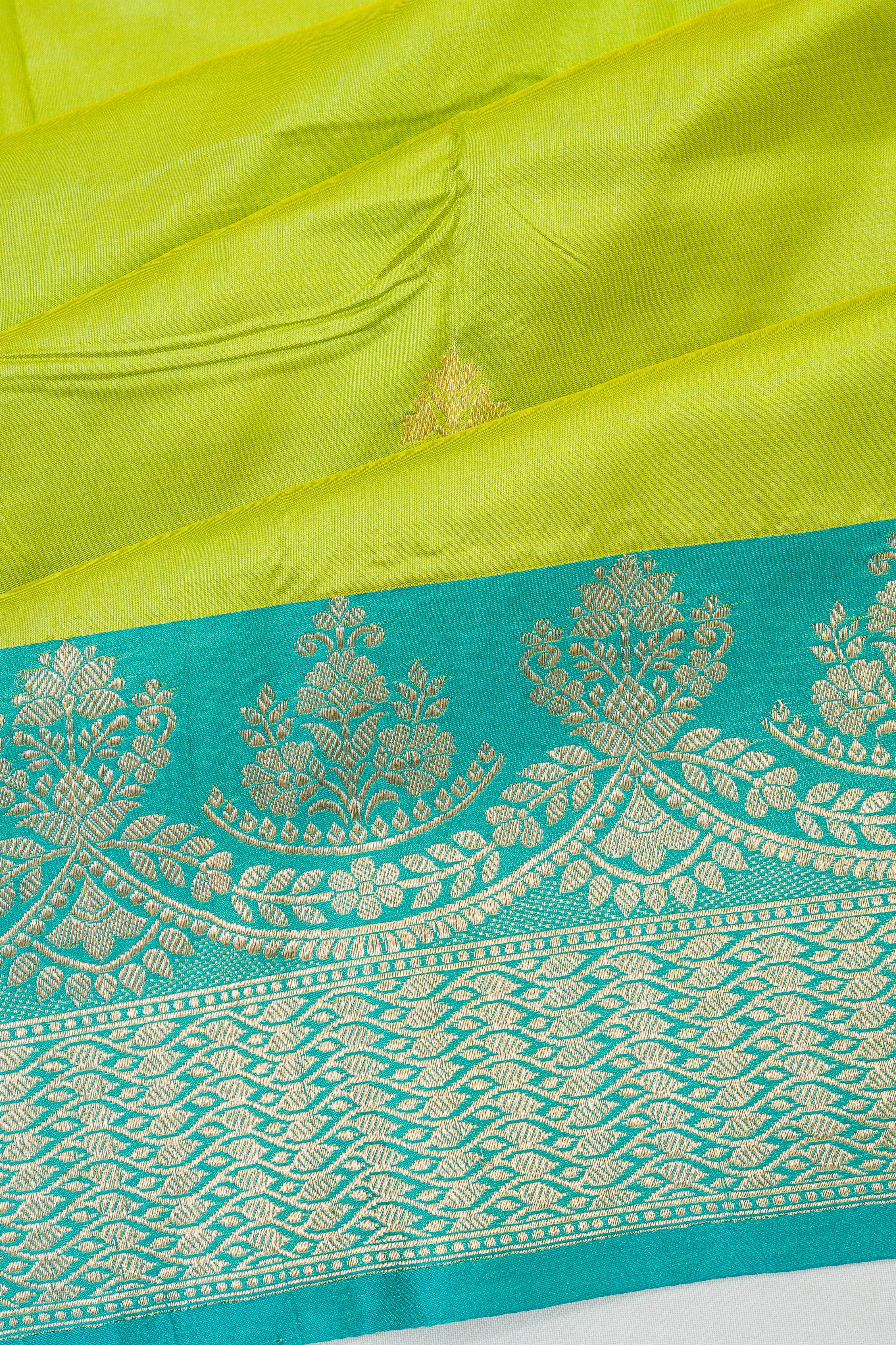 Banarasi Katan Silk Butta Mehendi Green Saree
