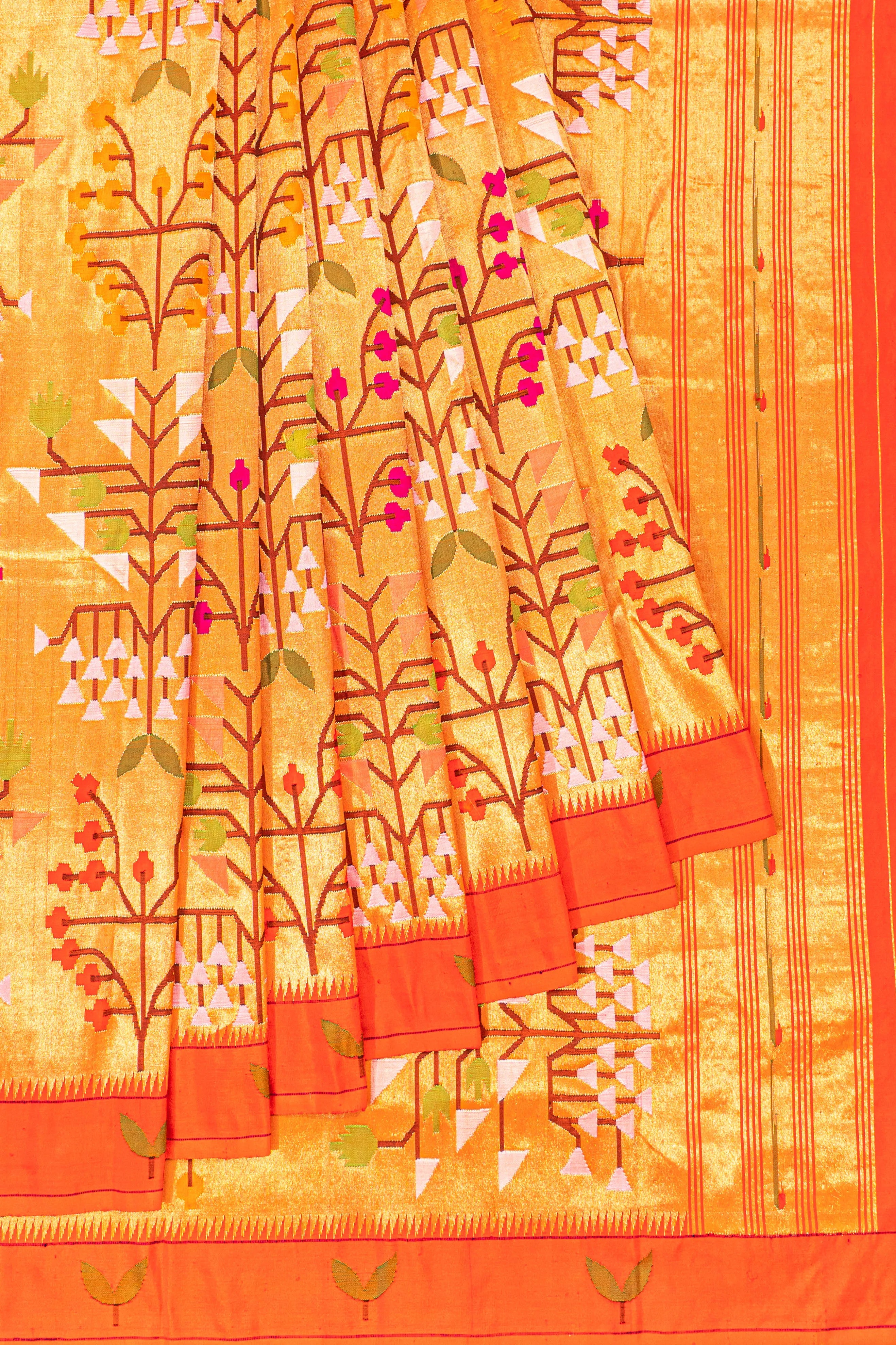 Paithani Silk Tissue All Over Brocade Red Saree