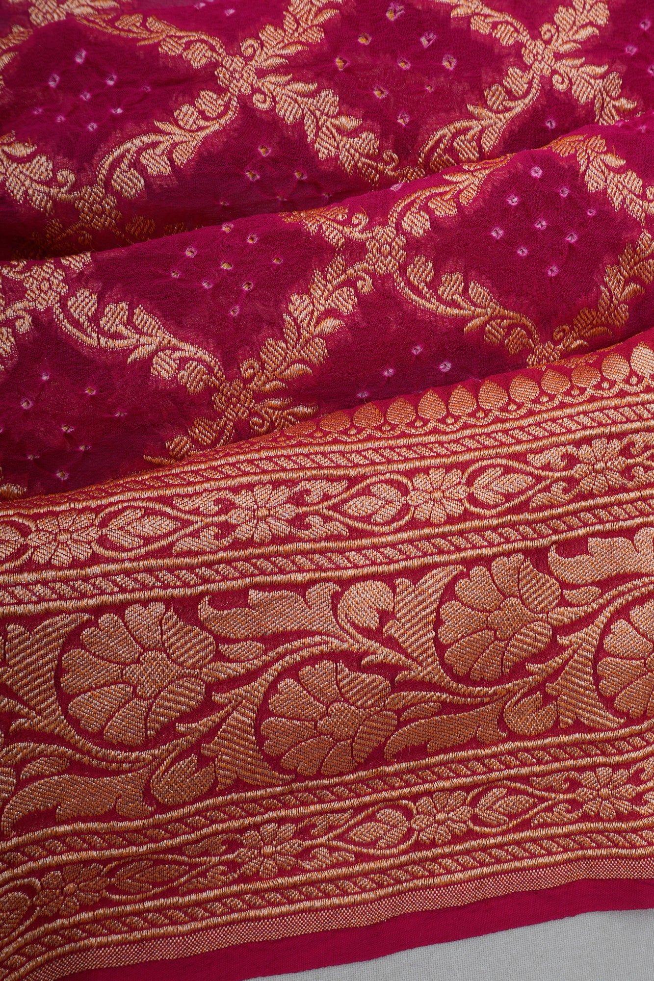 Banarasi Georgette Bandhani Rani Pink Dupatta