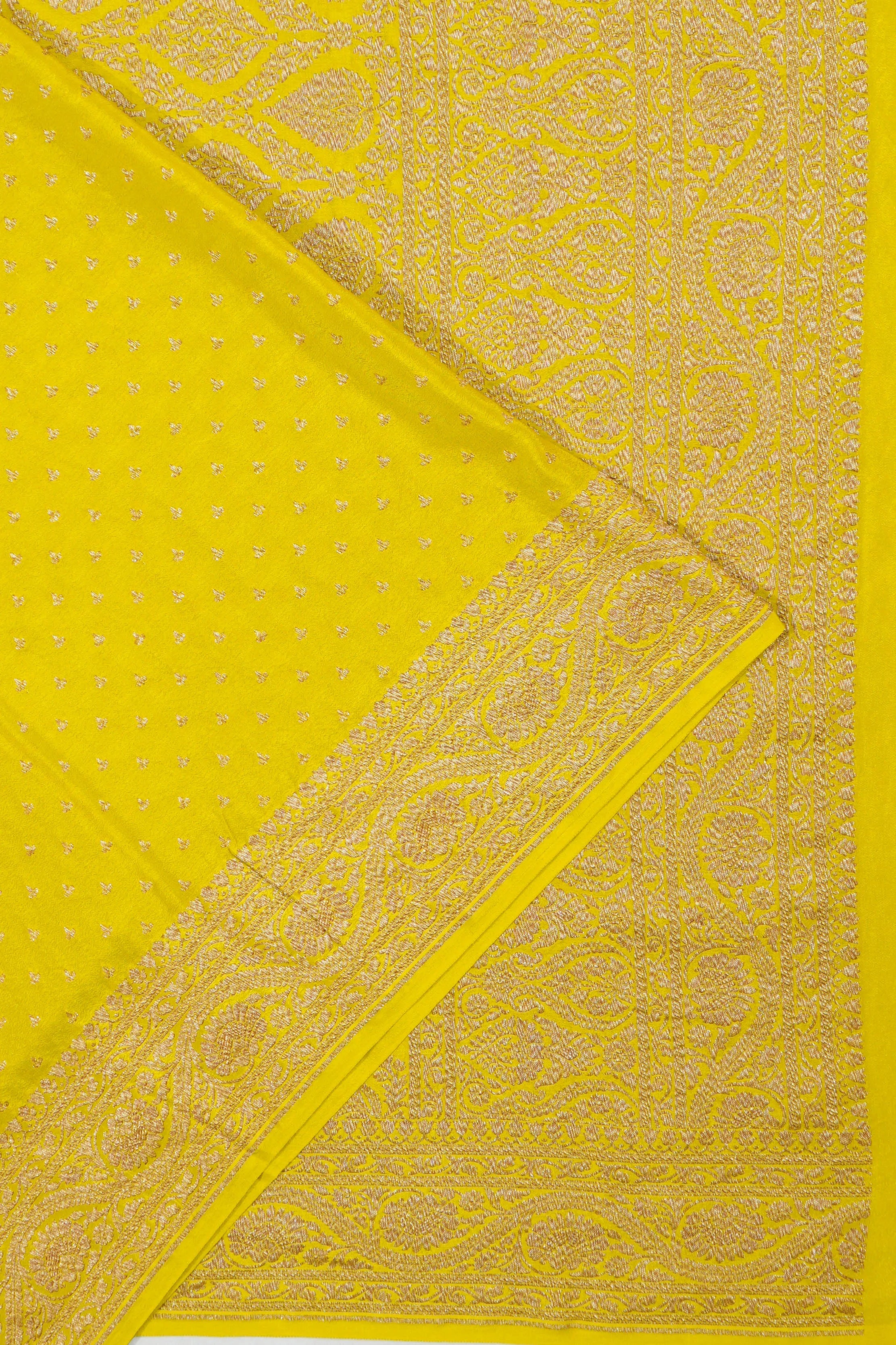 Banarasi Crepe Georgette Brocade Yellow Saree