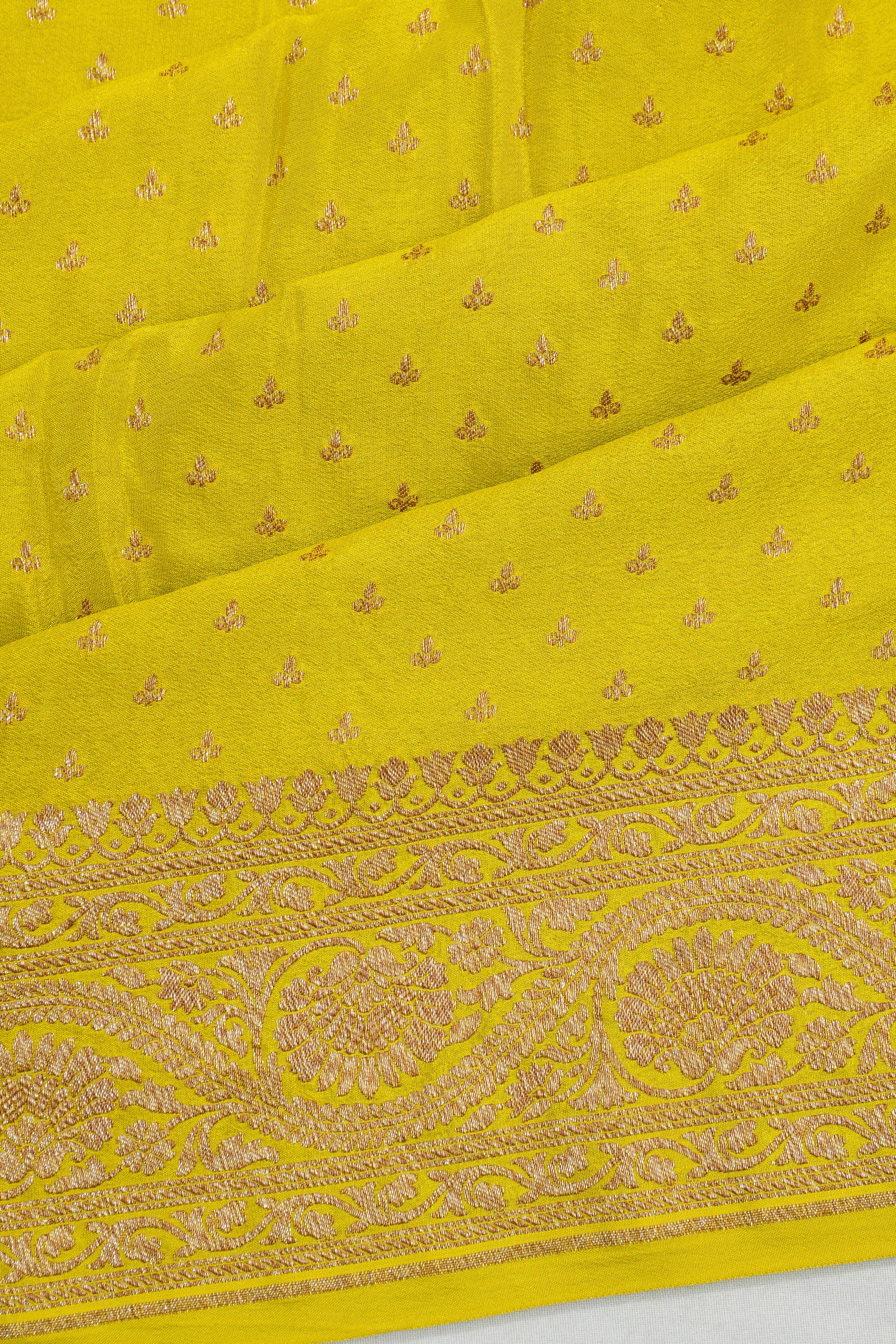 Banarasi Crepe Georgette Brocade Yellow Saree