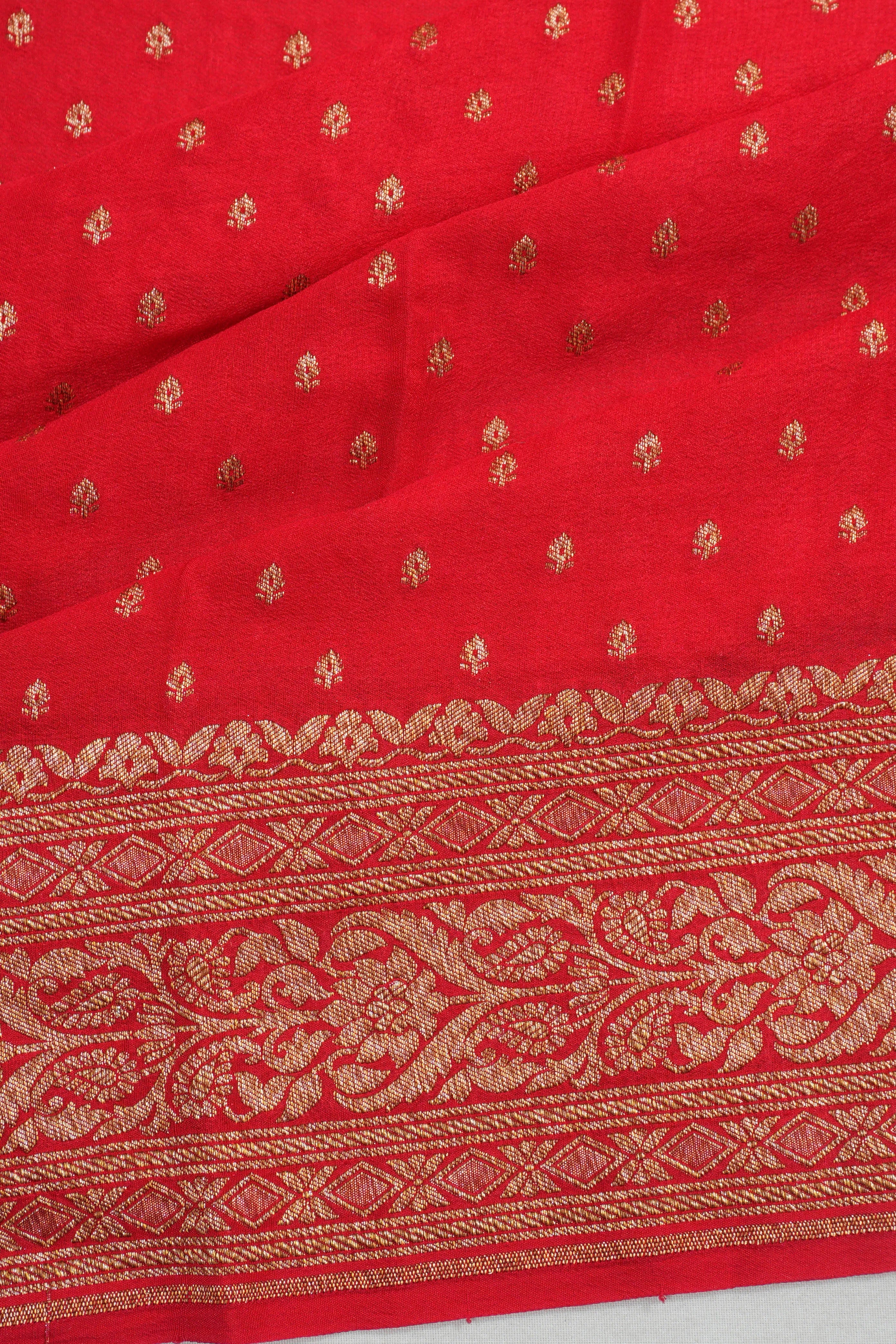 Banarasi Crepe Georgette Brocade Red Saree