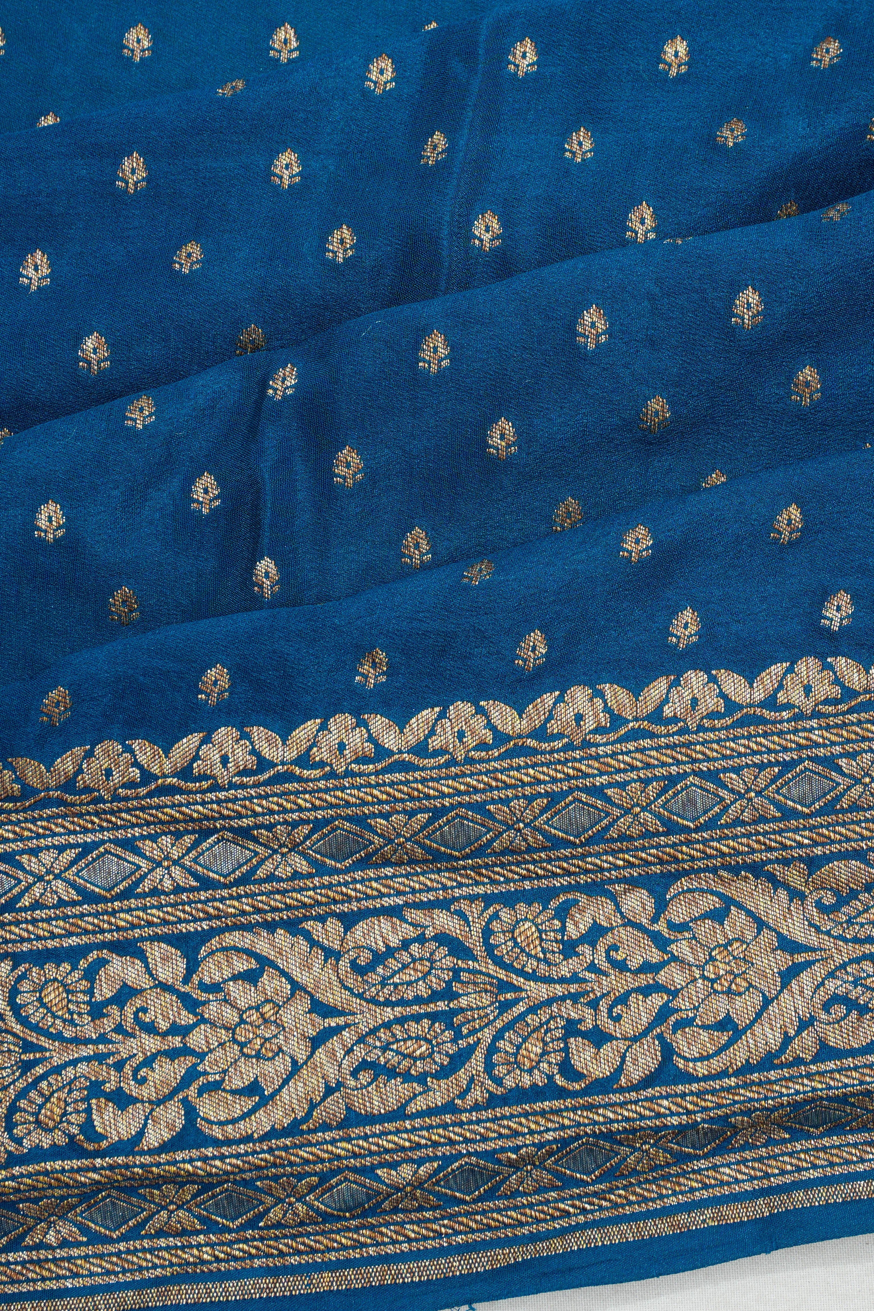 Banarasi Crepe Georgette Brocade Blue Saree