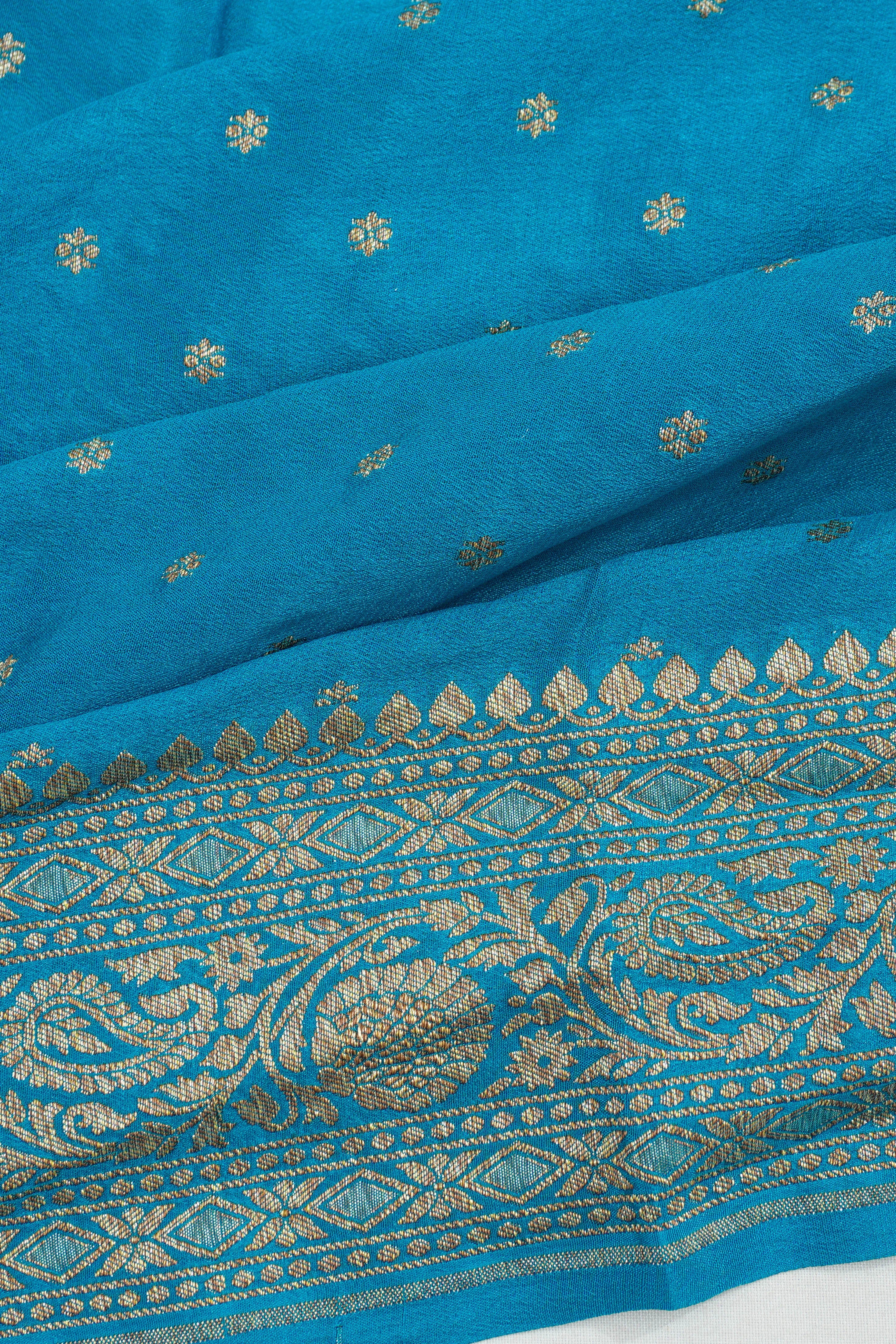 Banarasi Crepe Georgette Brocade Aqua Blue Saree