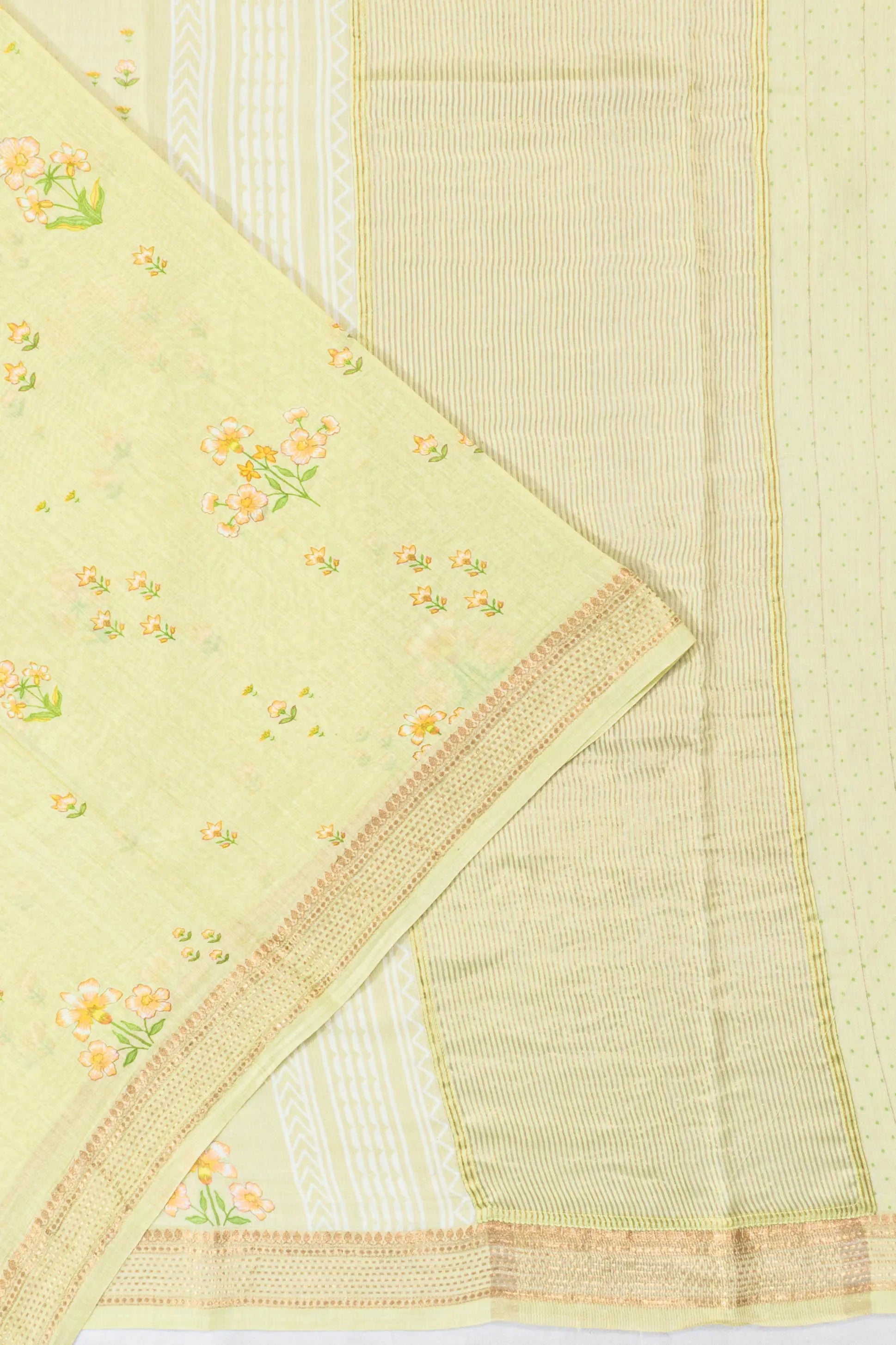 Chanderi Cotton Printed Yellow Saree