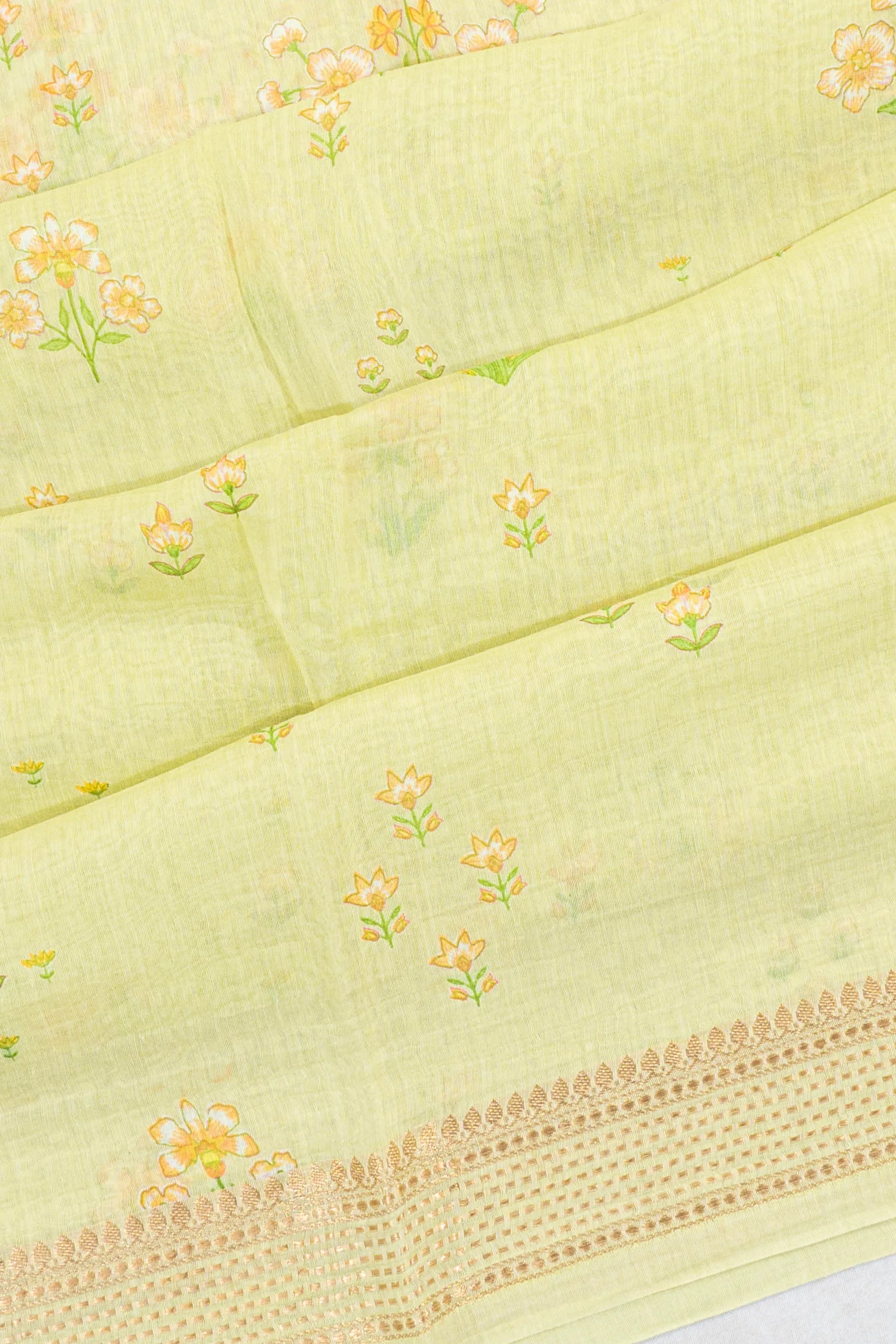Chanderi Cotton Printed Yellow Saree