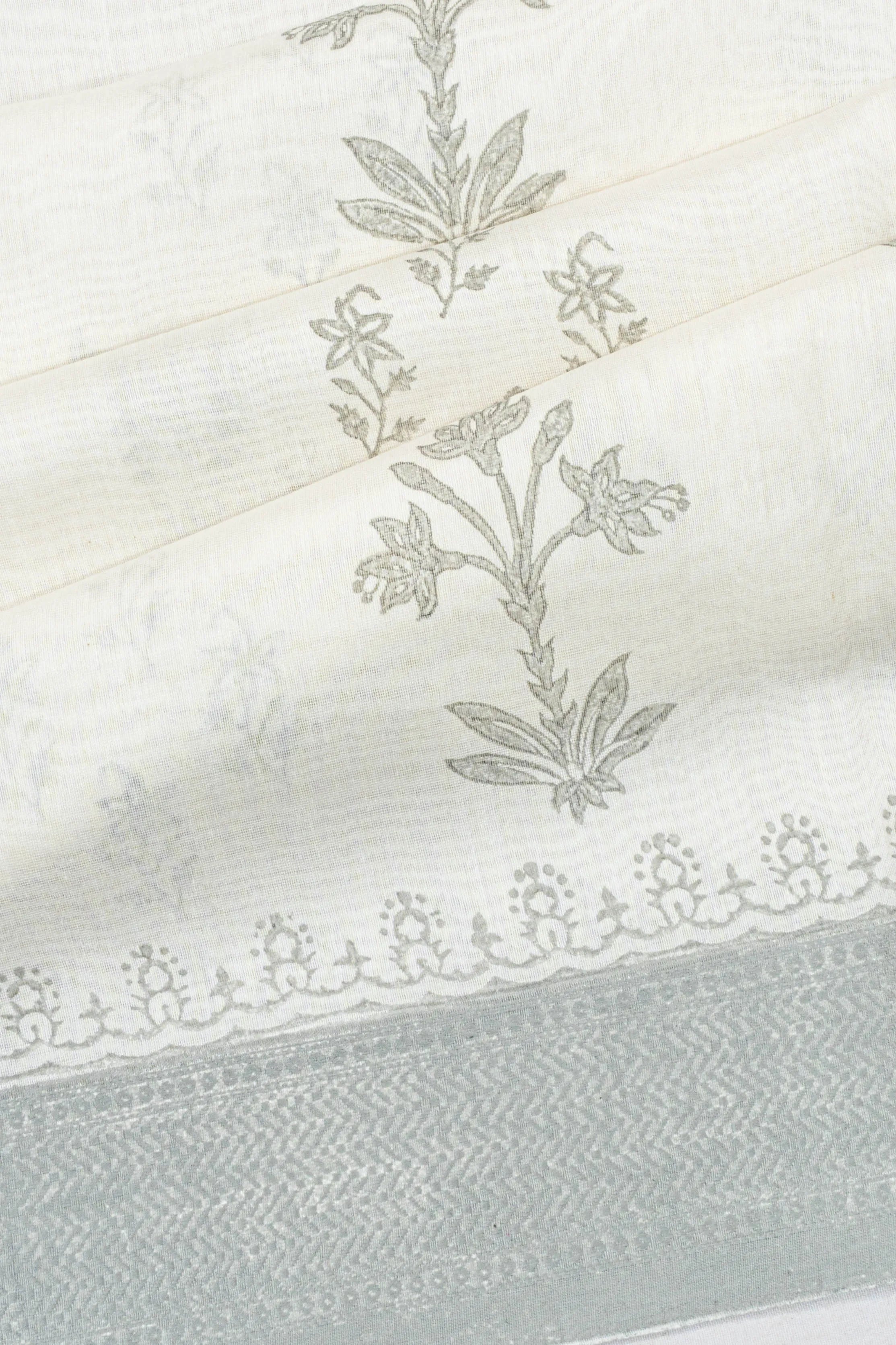 Chanderi Cotton Printed White Saree