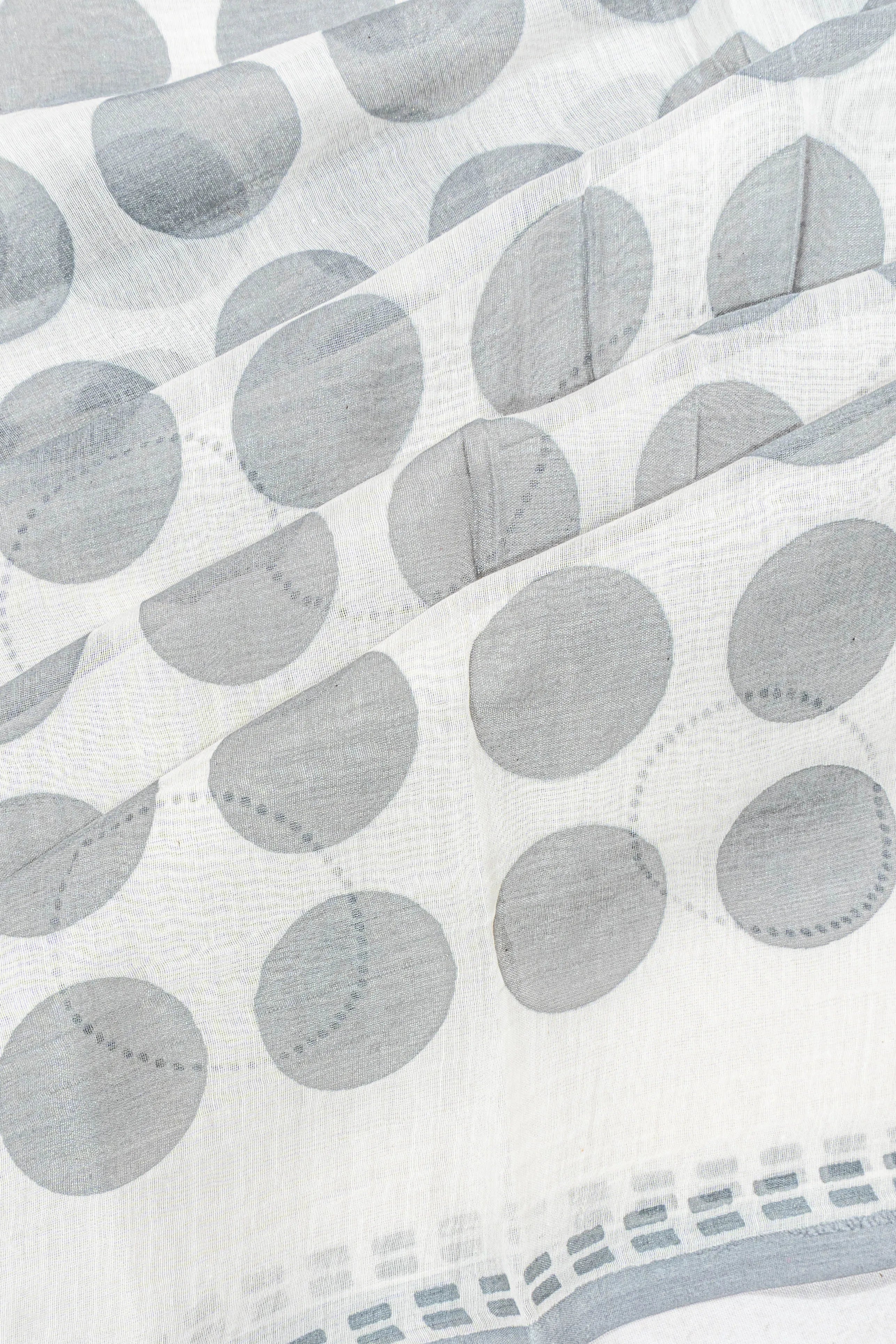 Chanderi Cotton Printed White Saree