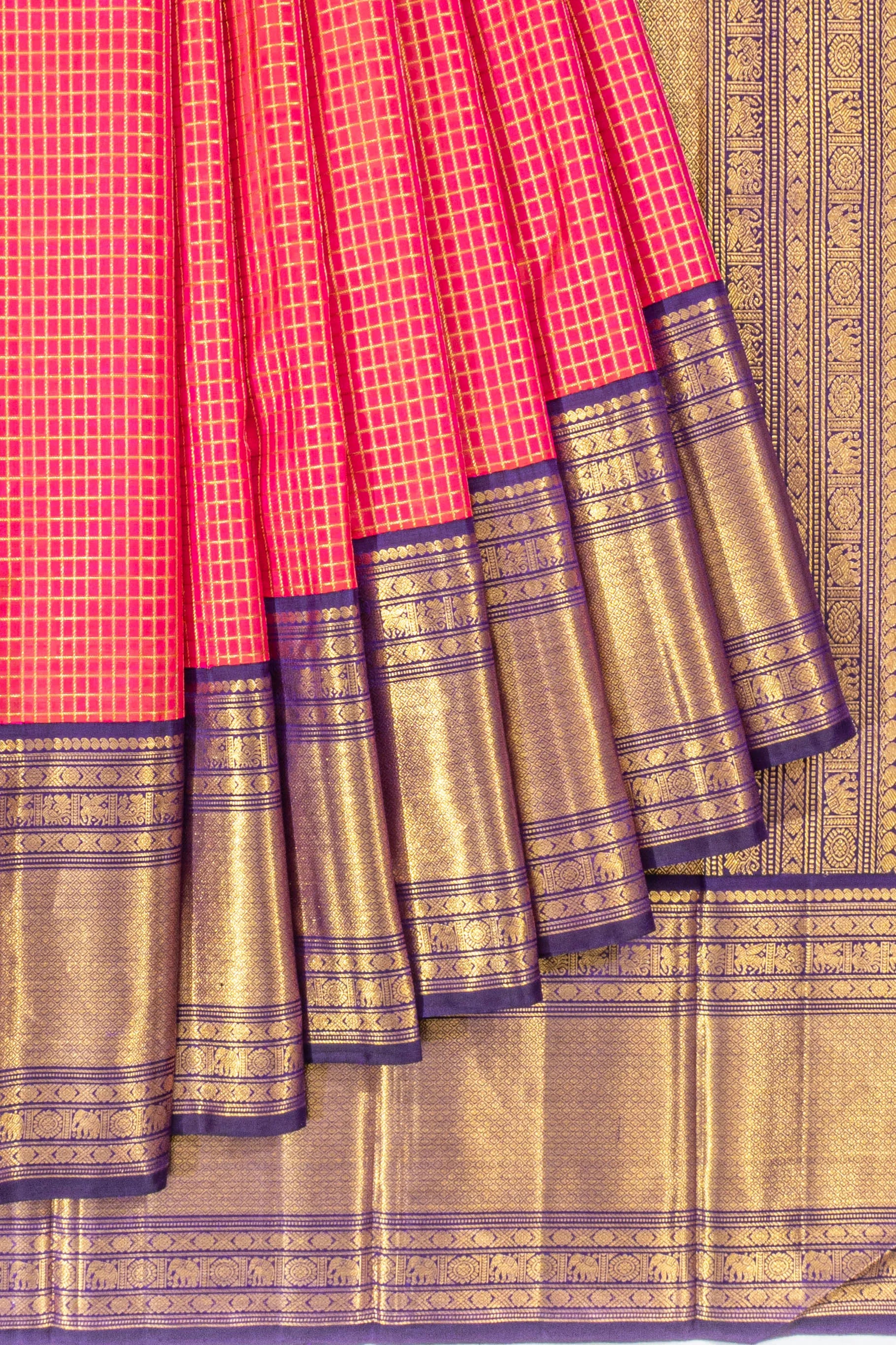 Kanchipuram Silk Checks Pink Saree