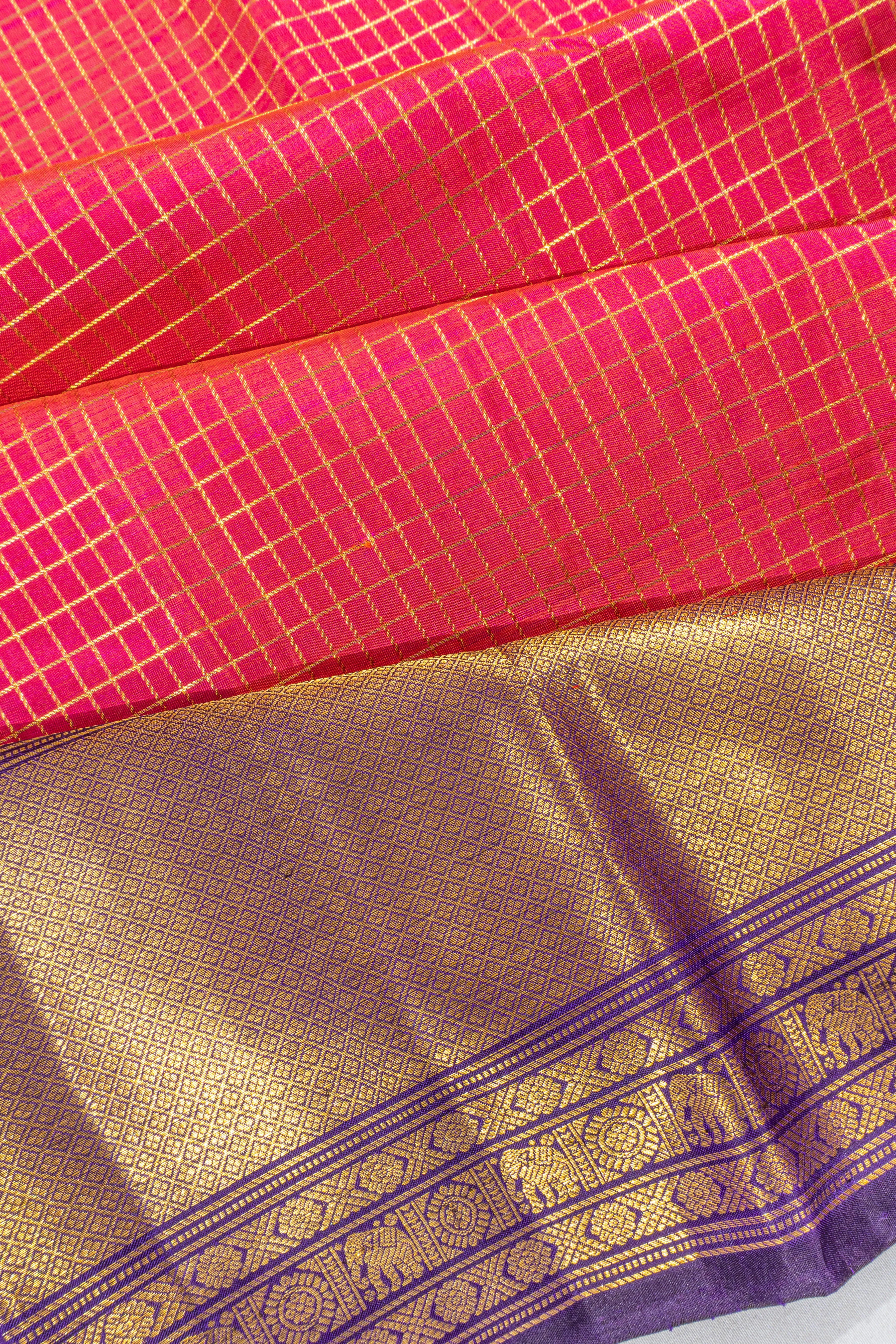 Kanchipuram Silk Checks Pink Saree