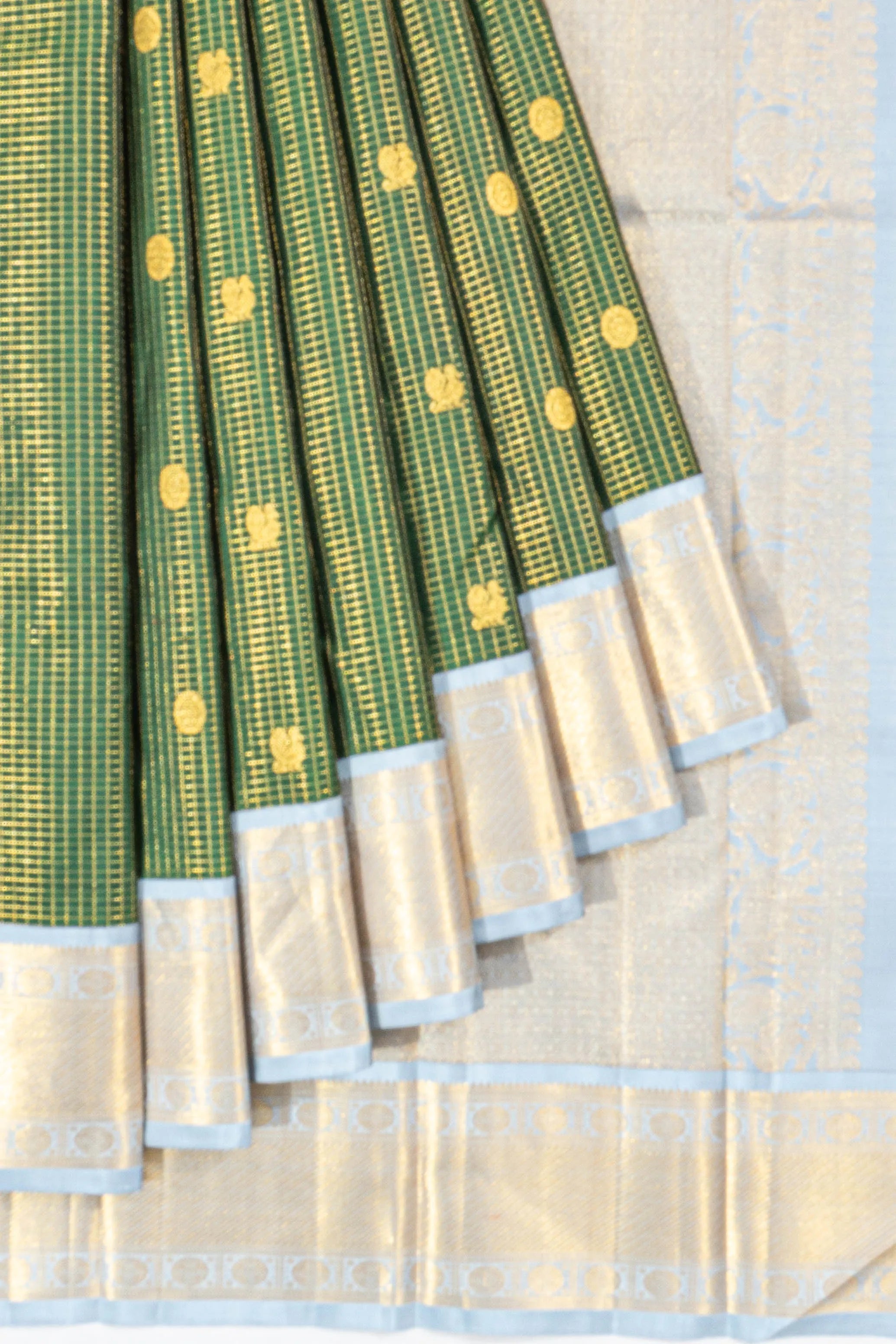 Kanchipuram Silk Checks And Butta Green Saree