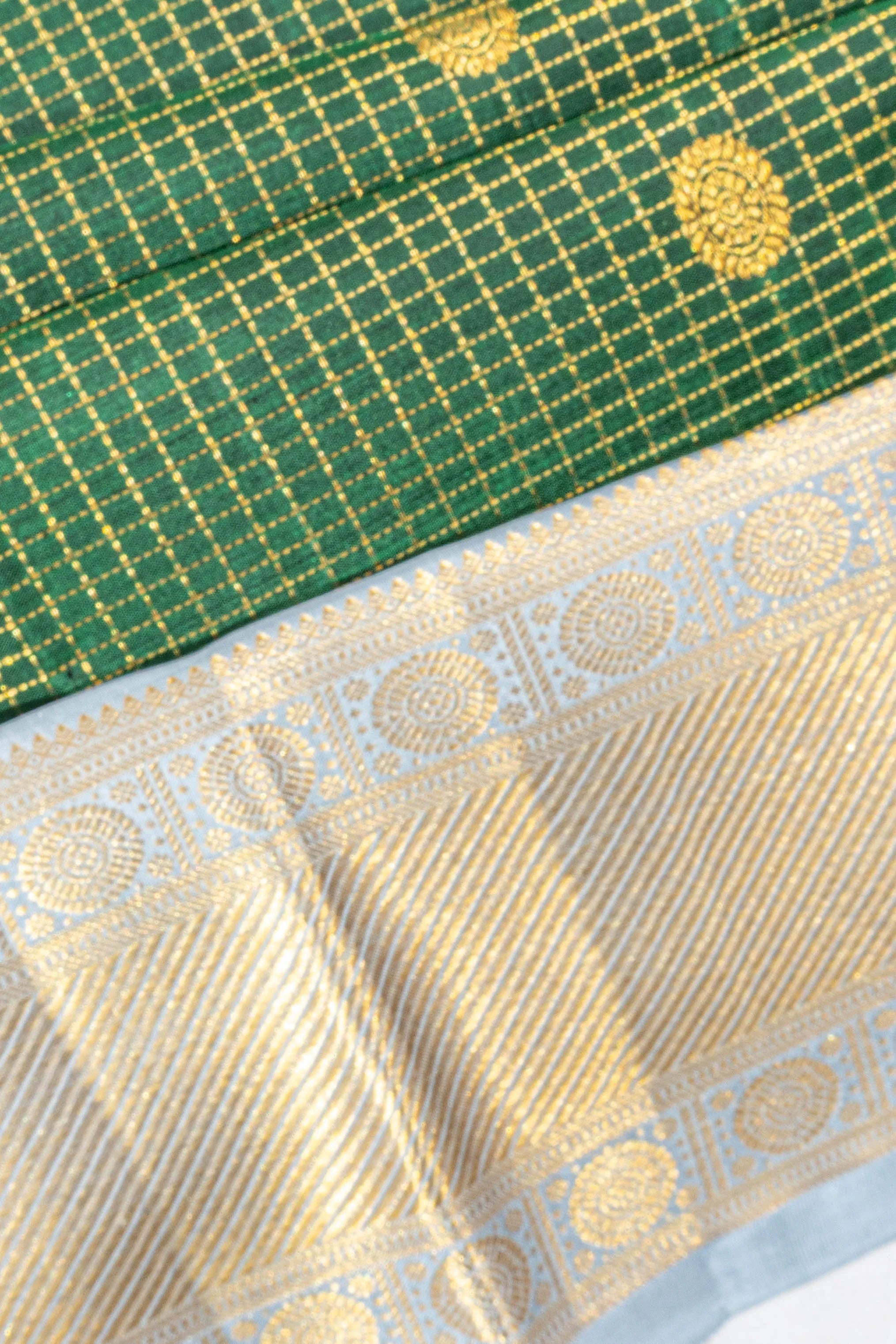 Kanchipuram Silk Checks And Butta Green Saree