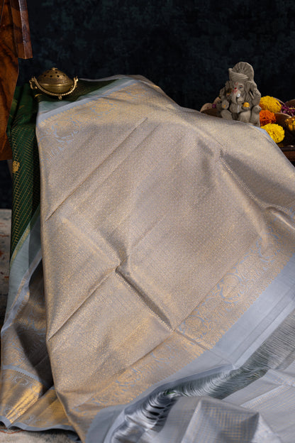 Kanchipuram Silk Checks And Butta Green Saree