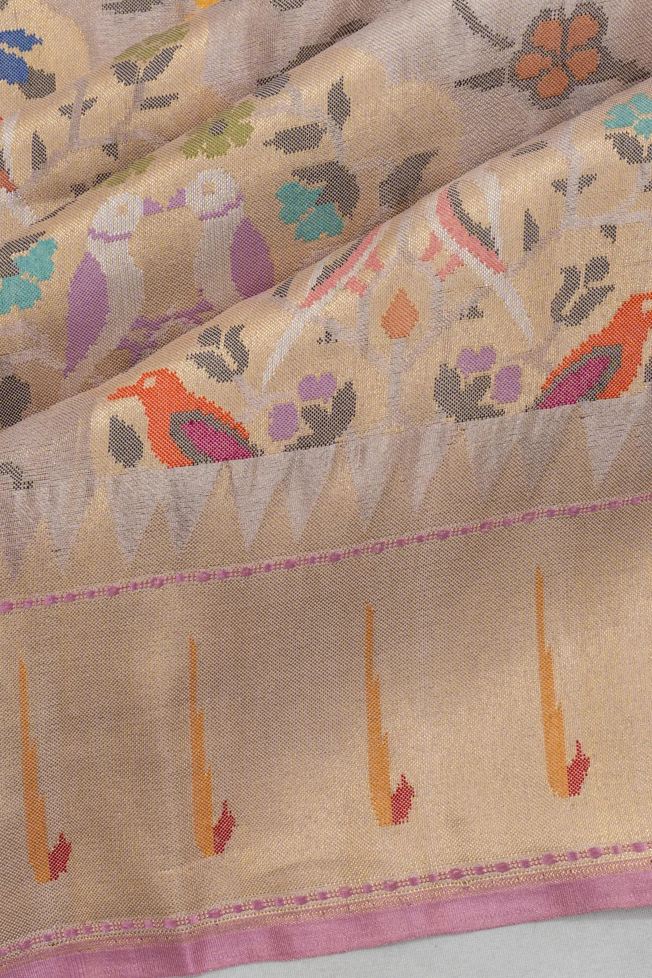 Banarasi Silk Tissue Jaal Beige Saree