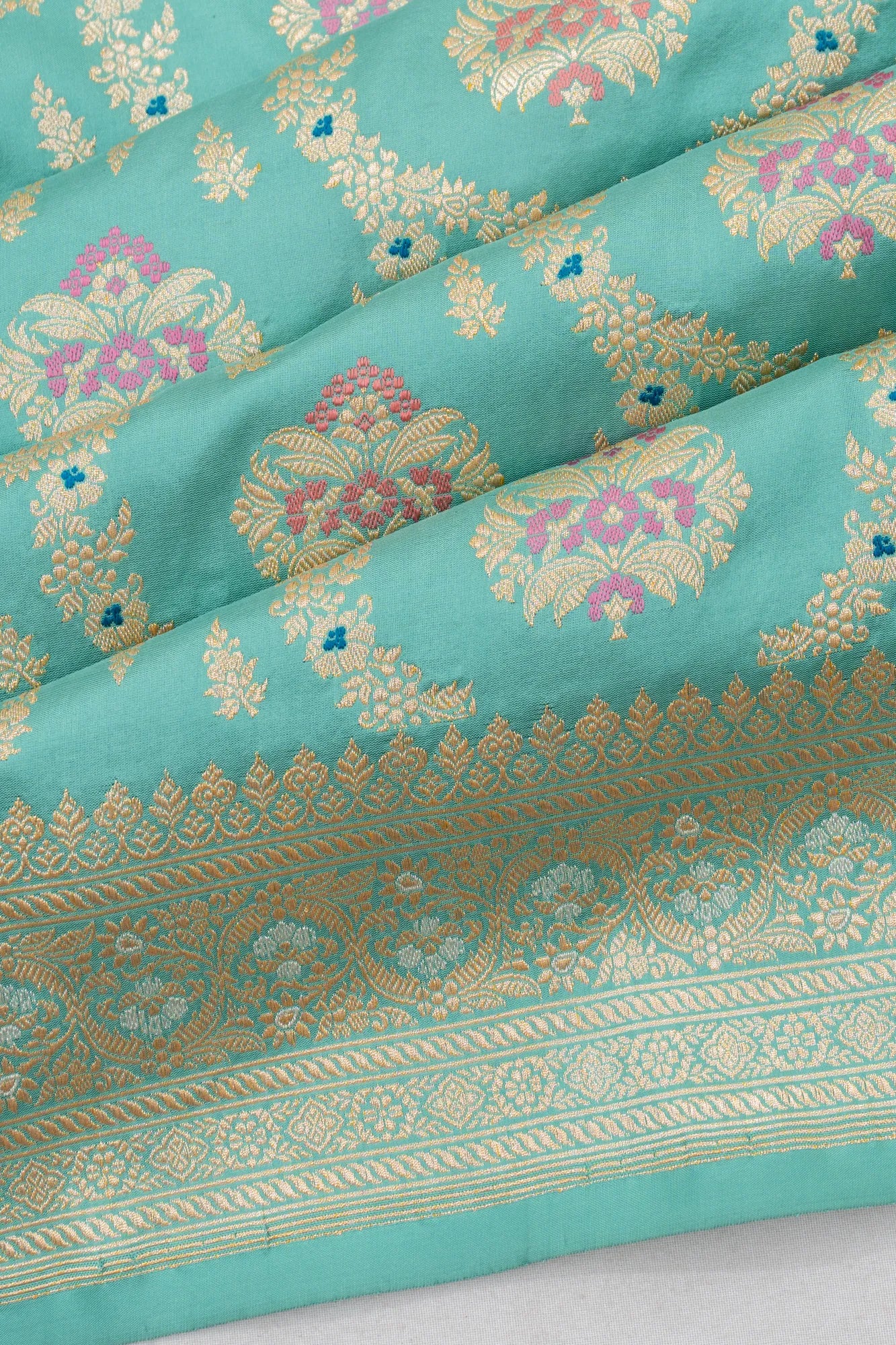 Banarasi Silk Kadwa Jaal And Butta Sea Green With Meenakari