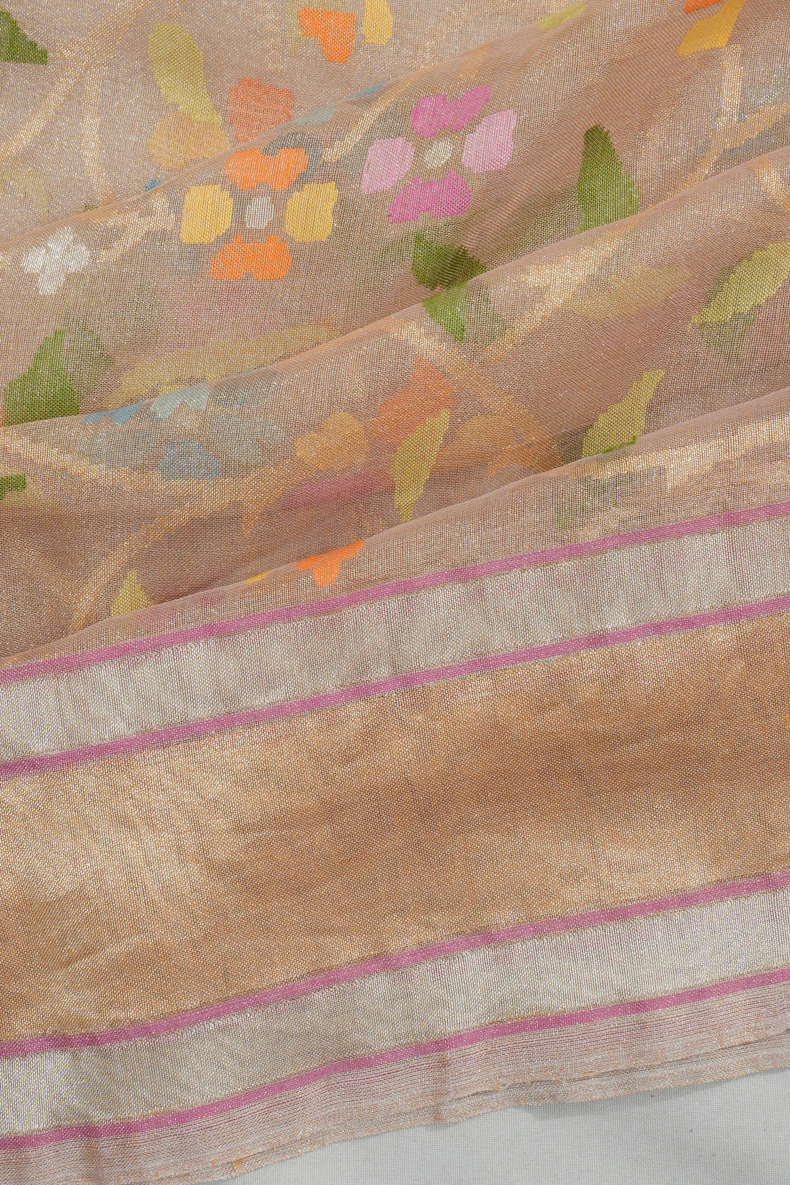 Banarasi Kora Organza Tissue Jamdani Jaal Cream Saree