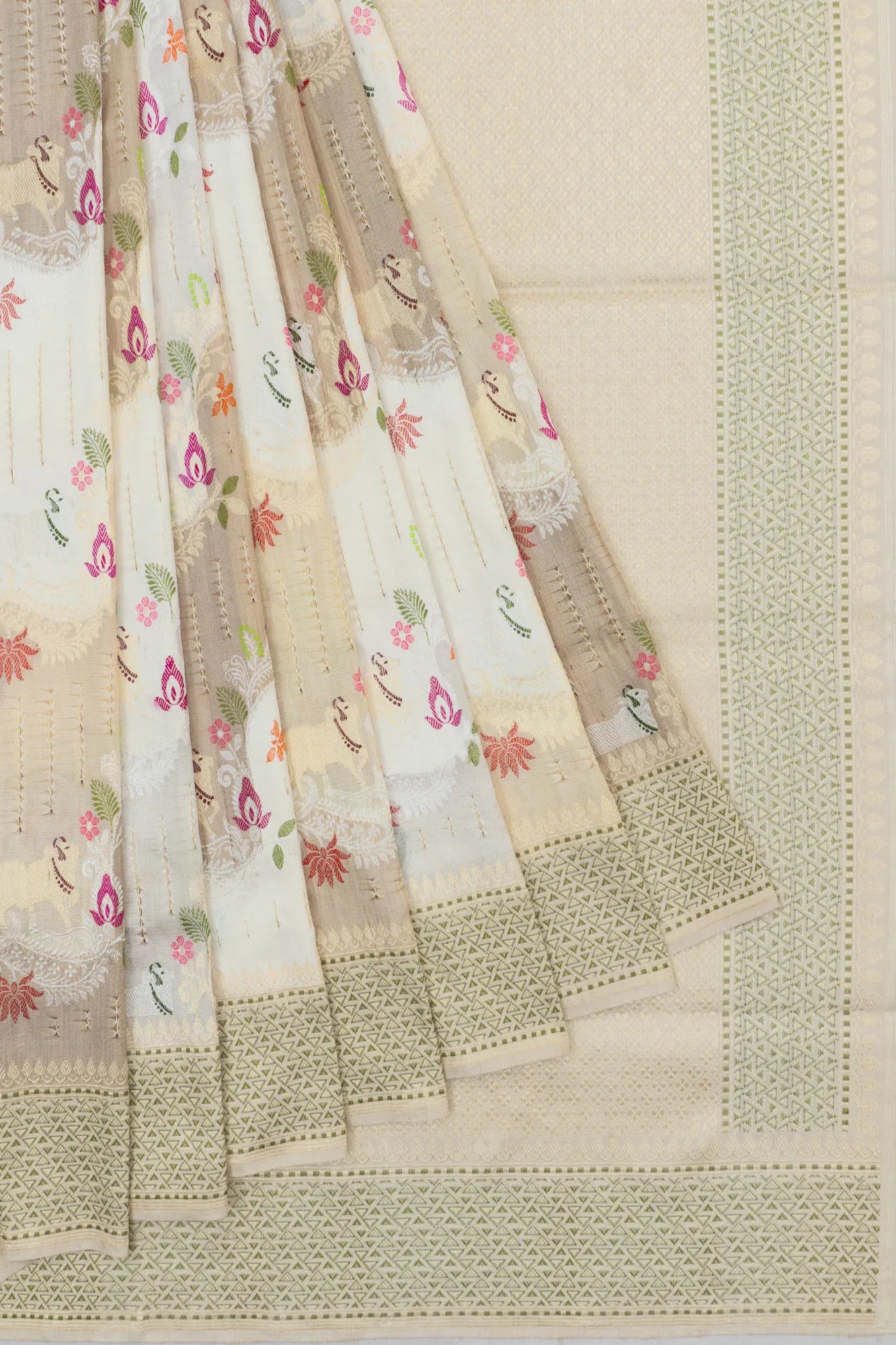 Banarasi Silk Kadwa Jaal Multicolour Saree With Pichwai Motifs