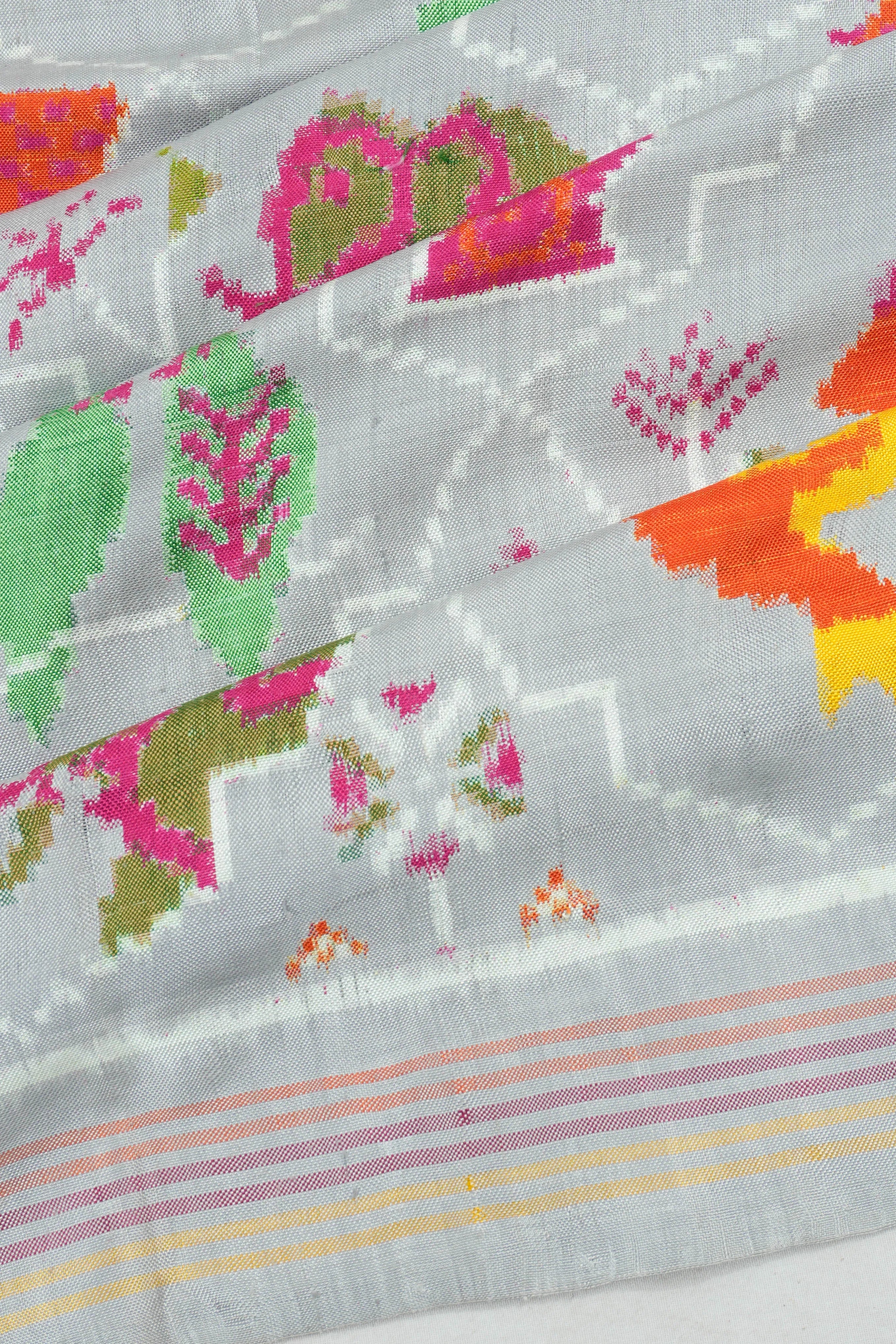 Patan Patola Silk Double Ikat Pastel Grey Saree