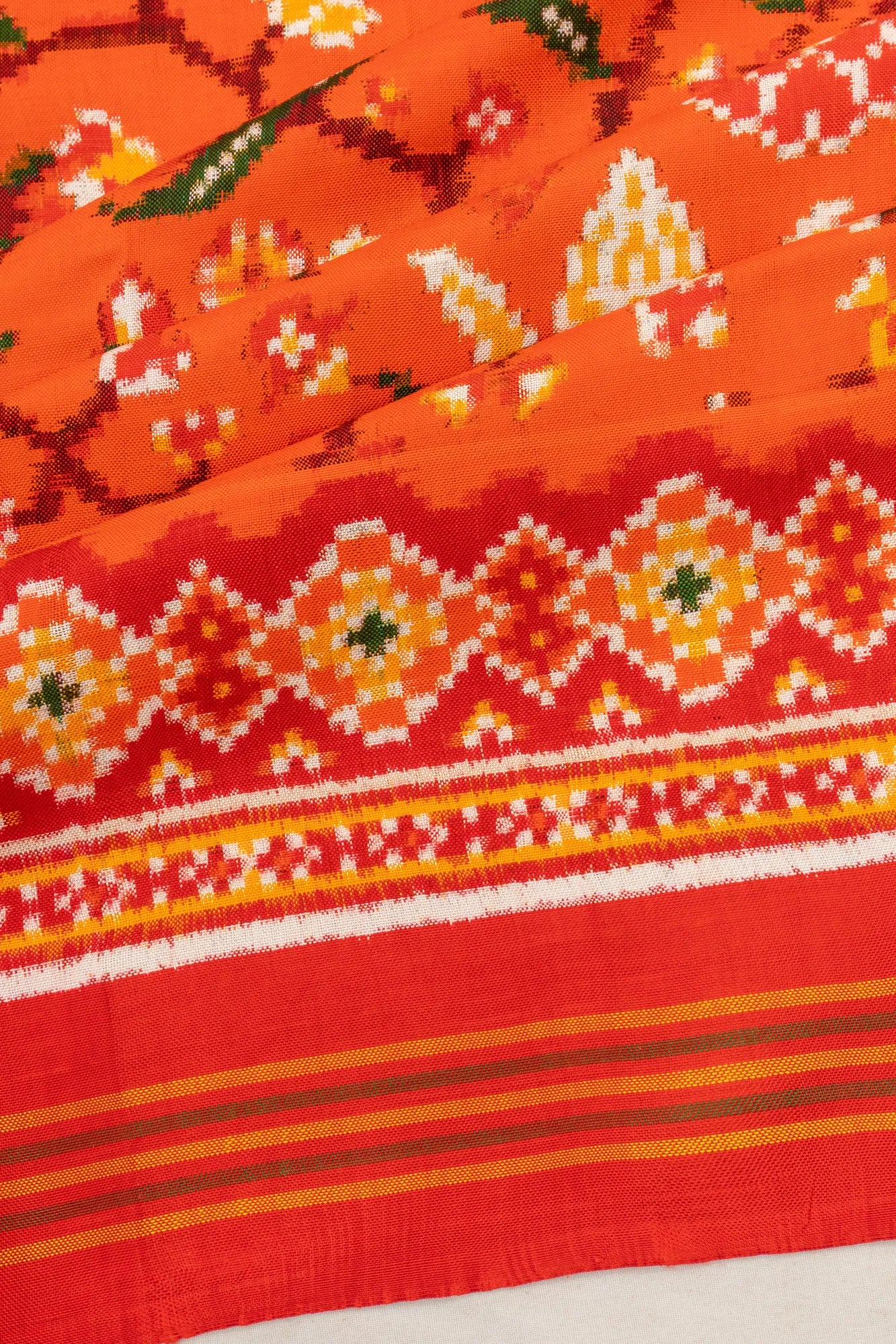 Patan Patola Silk Double Ikat Phulwari Orange Saree