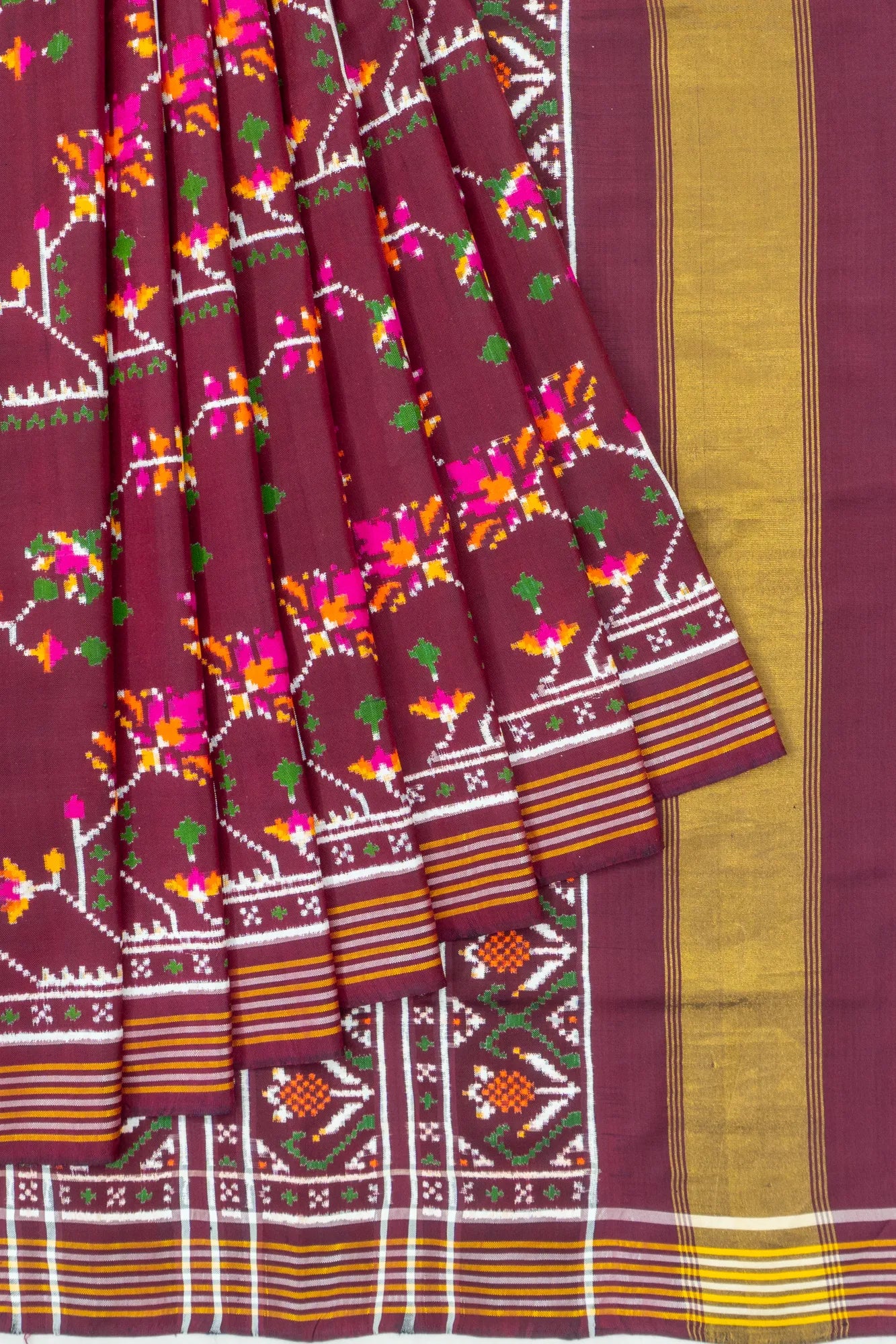 Patan Patola Silk Double Ikat Phool Bhat Purple Saree