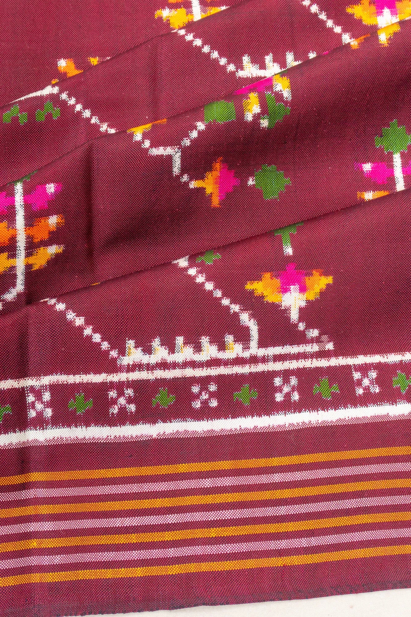 Patan Patola Silk Double Ikat Phool Bhat Purple Saree