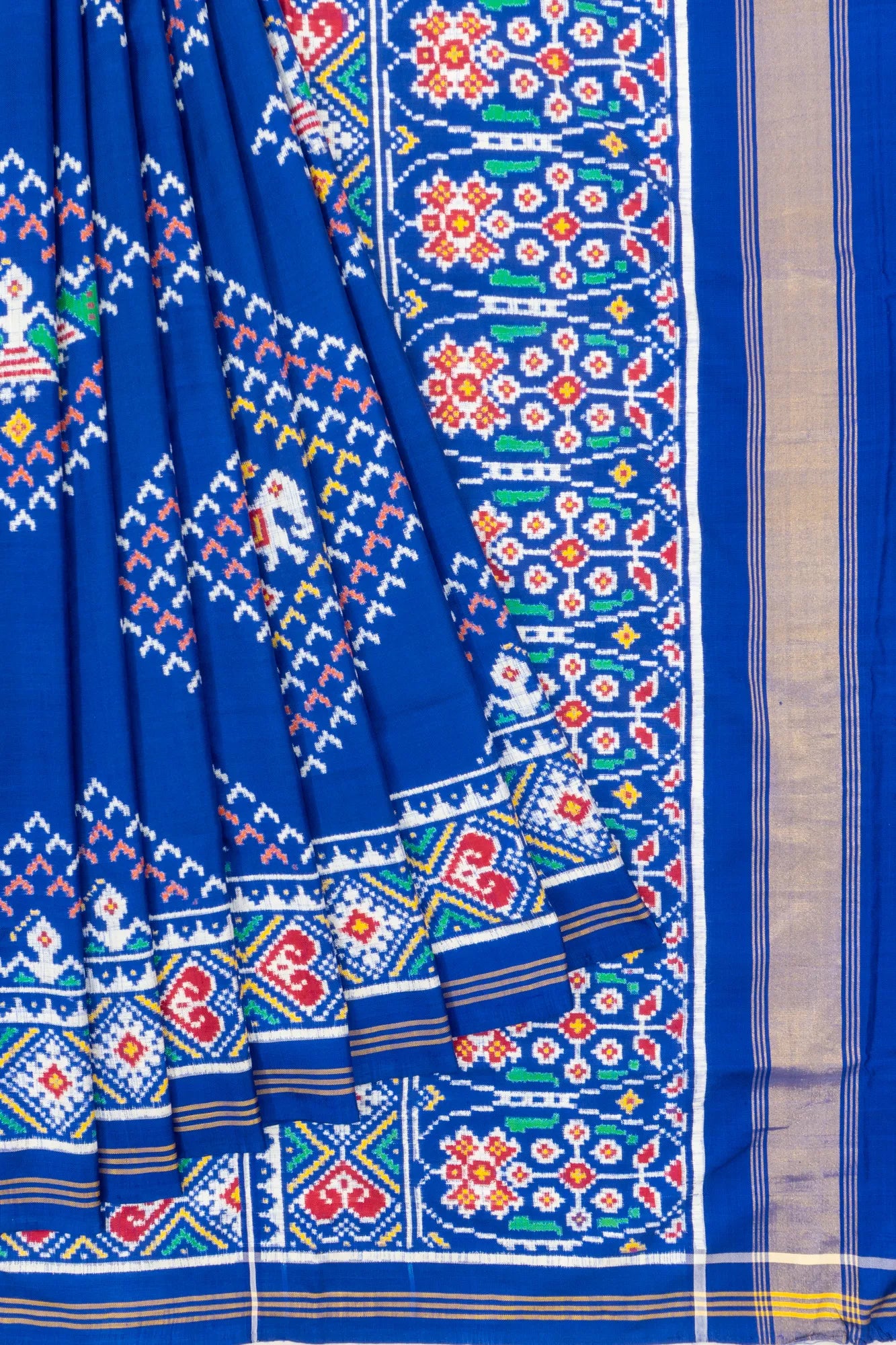 Patan Patola Silk Double Ikat Narikunj Royal Blue Saree