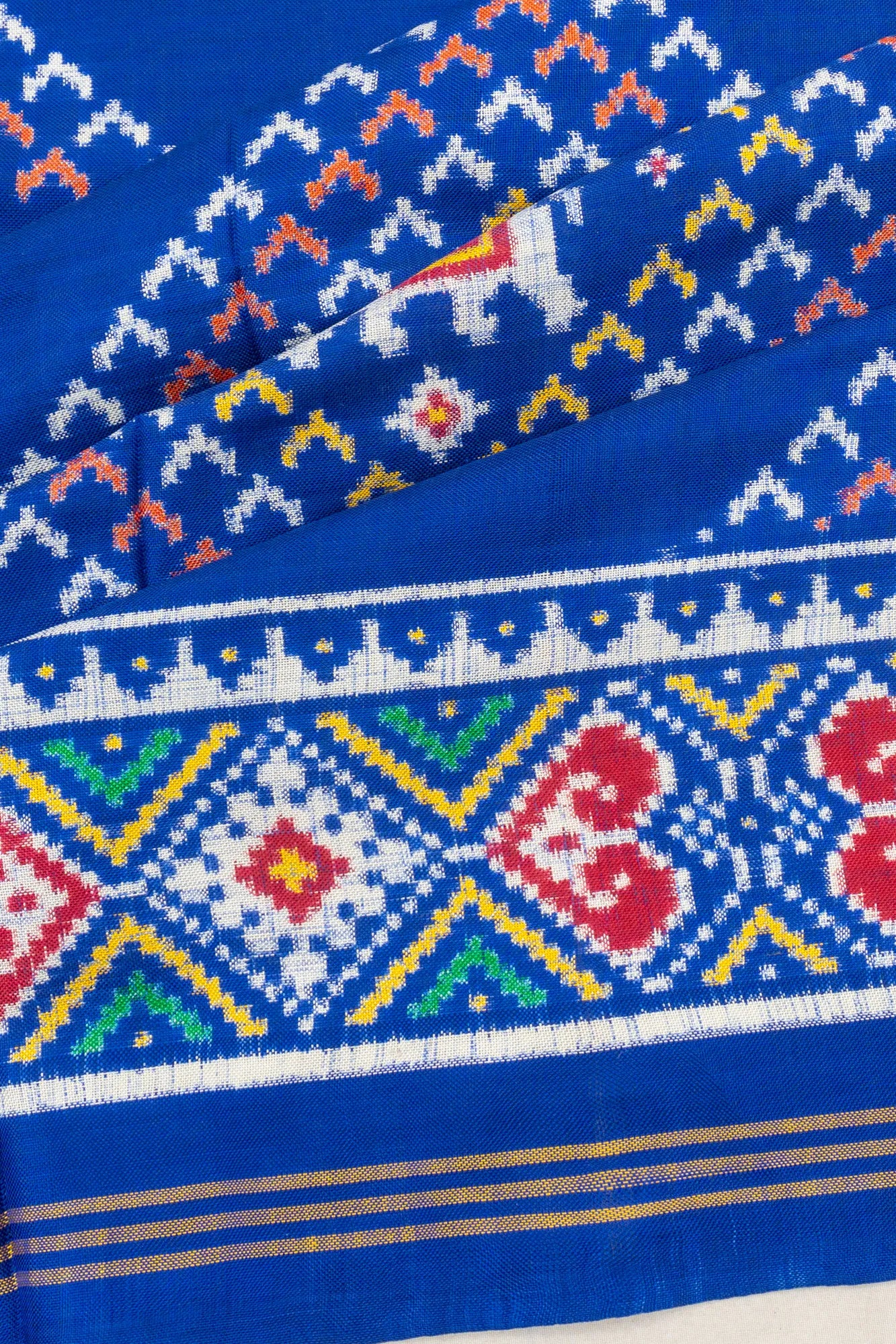 Patan Patola Silk Double Ikat Narikunj Royal Blue Saree