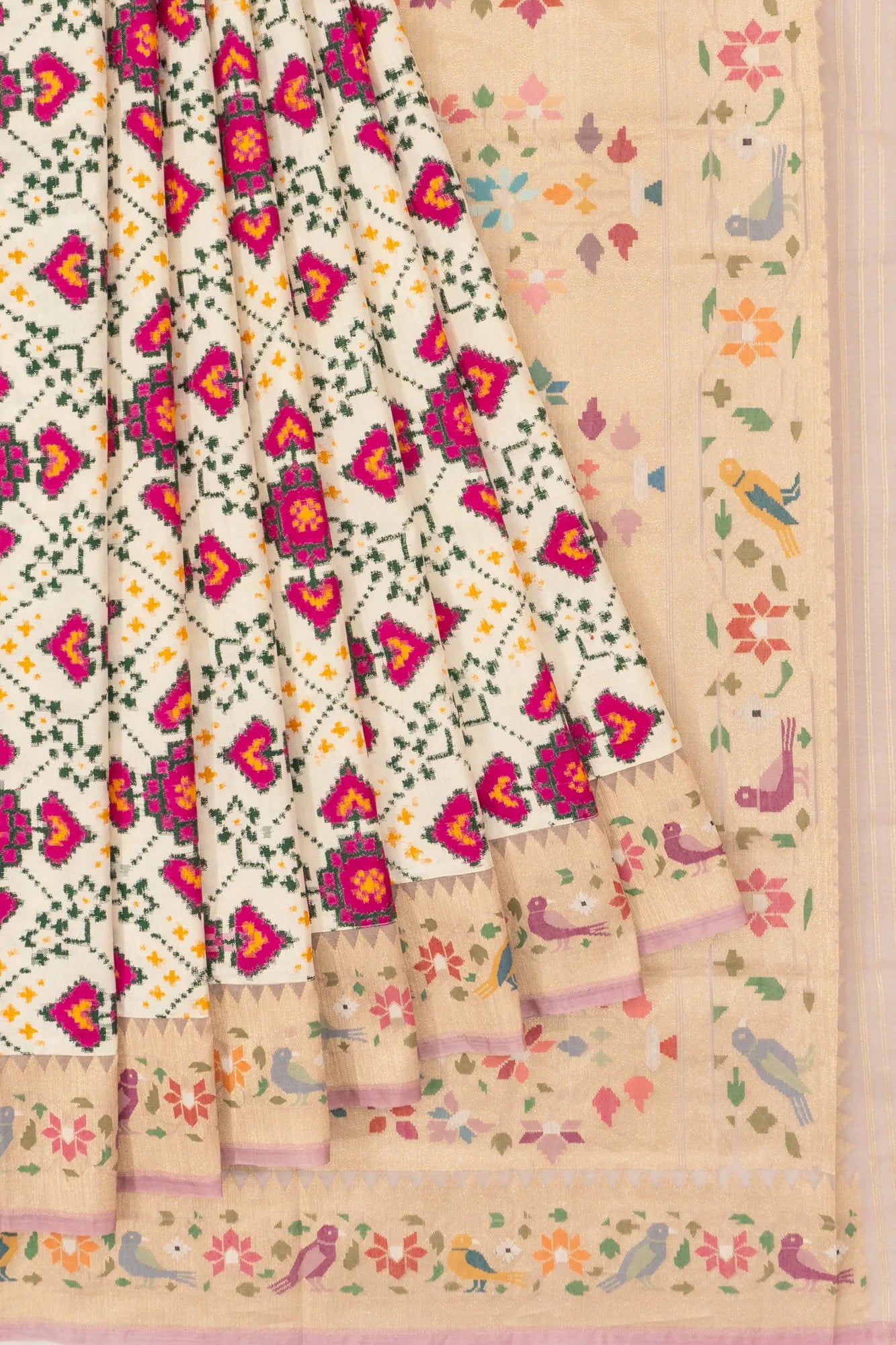 Patan Patola x Banarasi Silk Jamdani Off White Saree