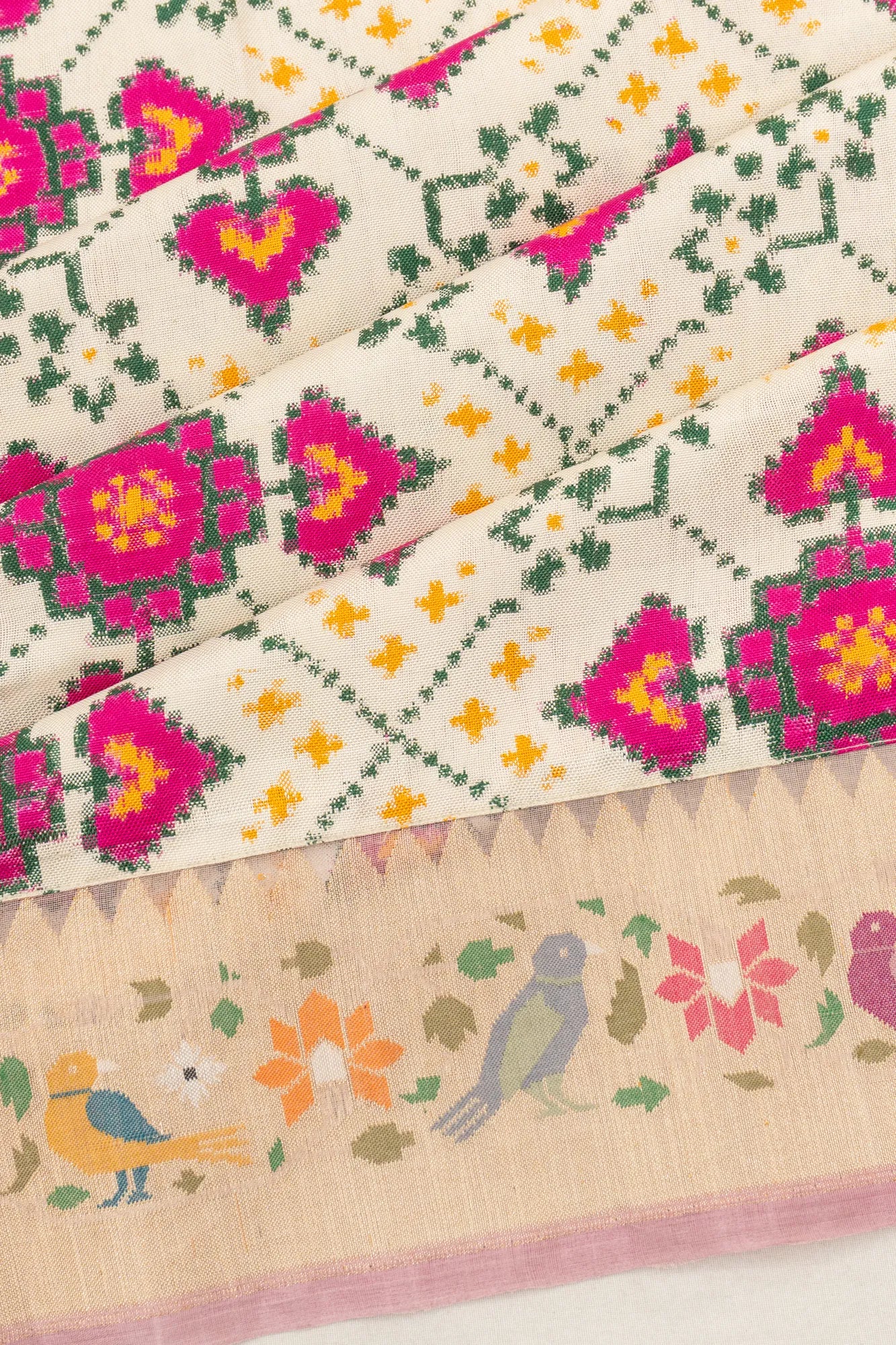 Patan Patola x Banarasi Silk Jamdani Off White Saree
