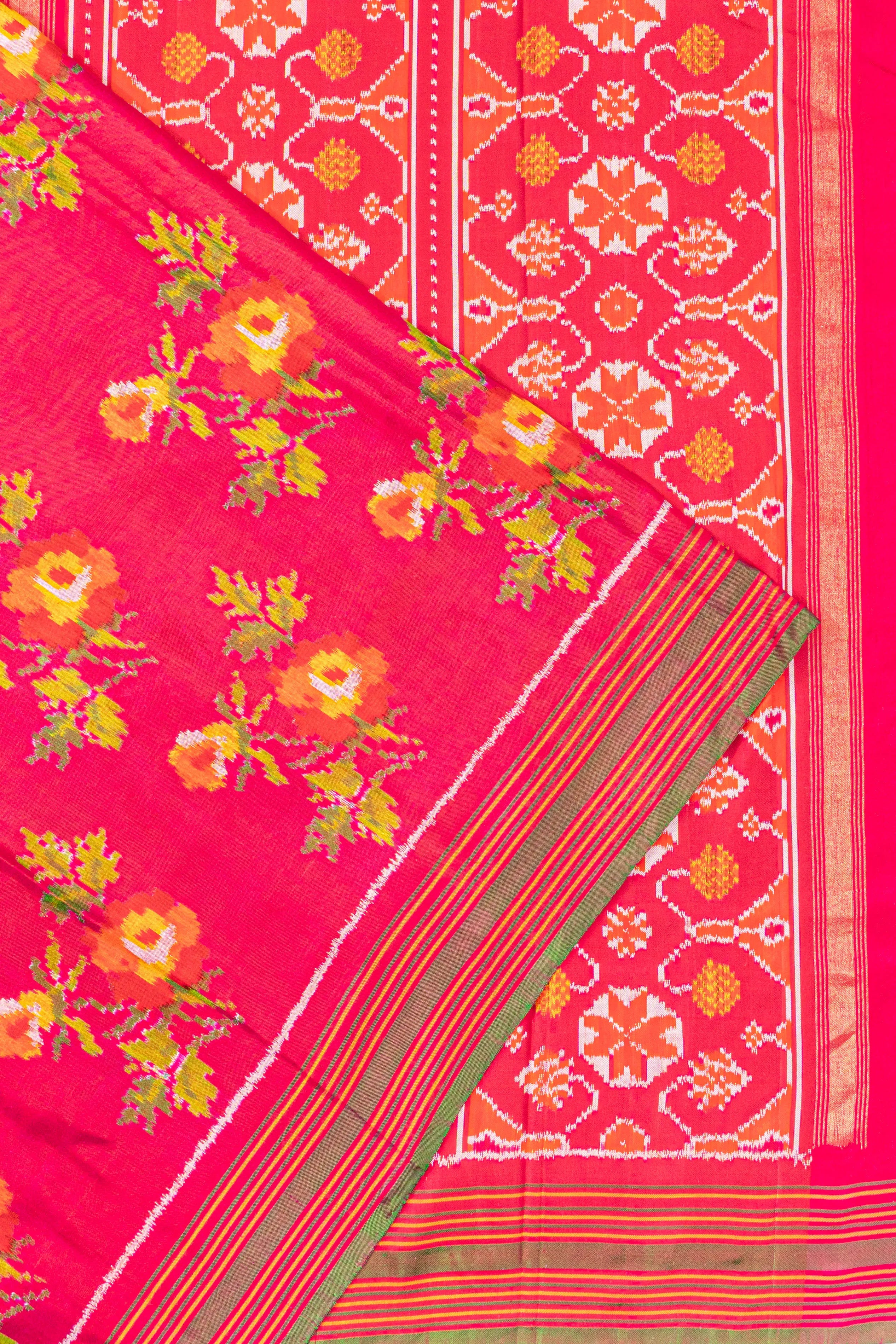 Semi Patan Silk Ikat Pink Saree