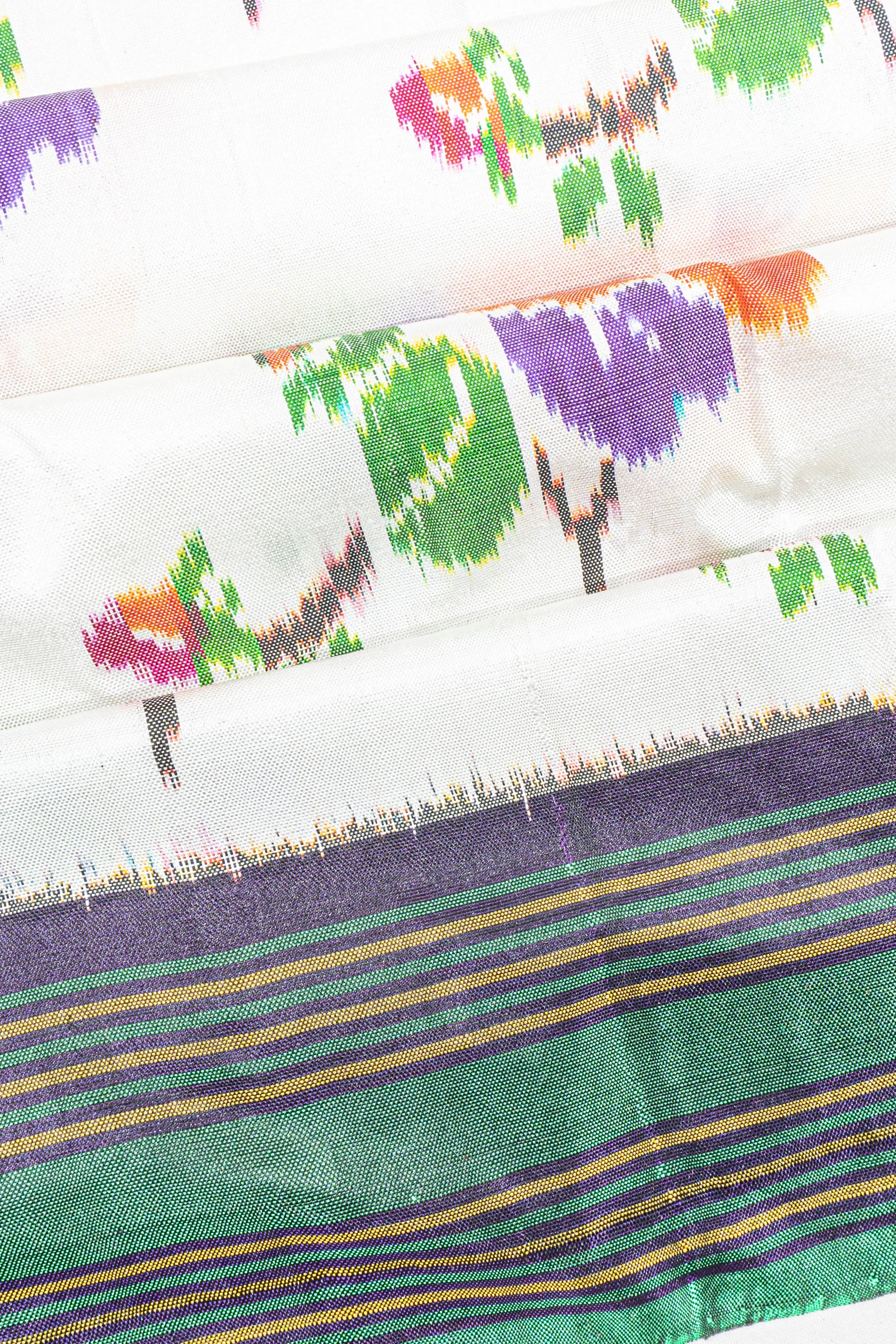 Semi Patan Silk Ikat White Saree