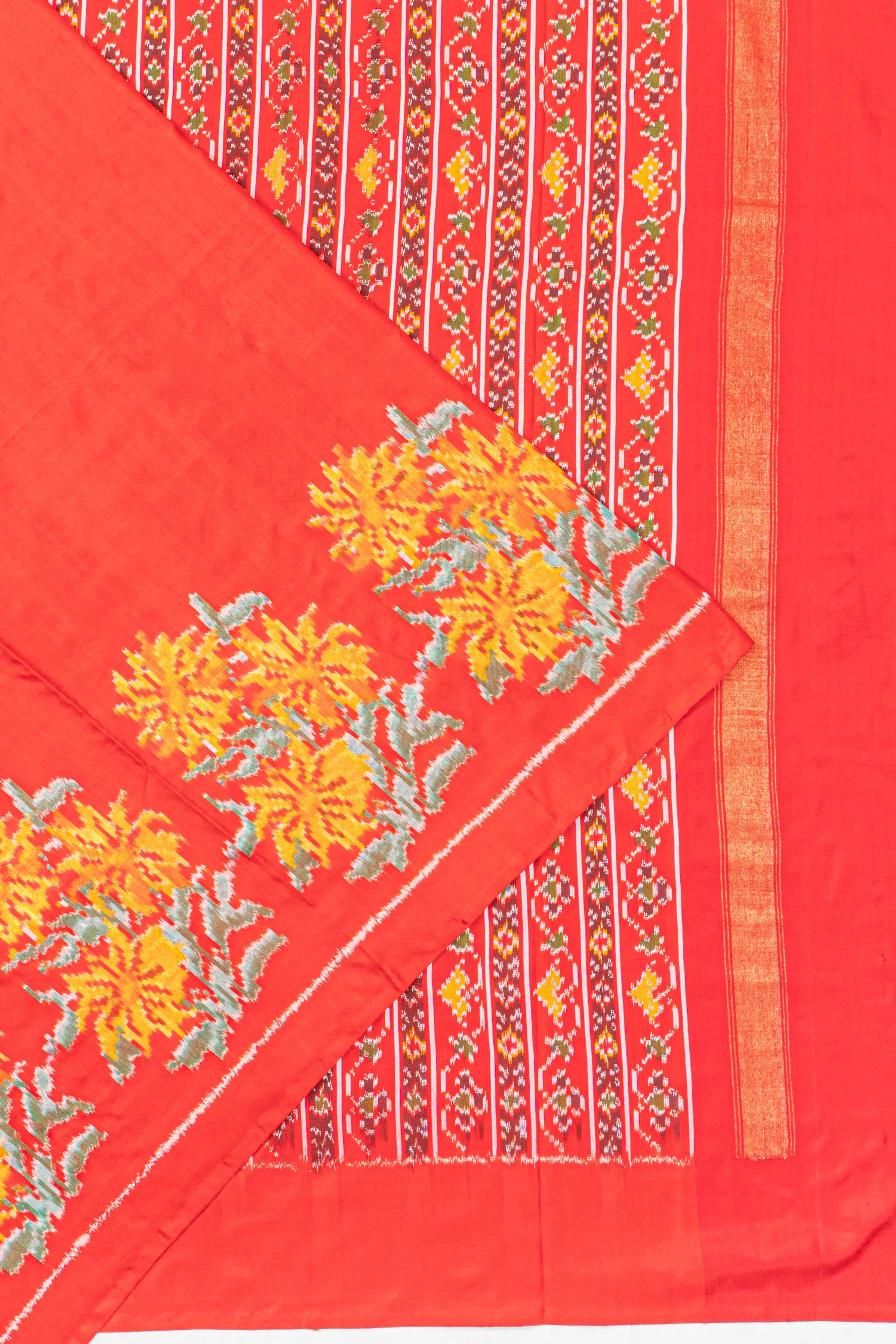 Semi Patan Silk Ikat Orange Saree