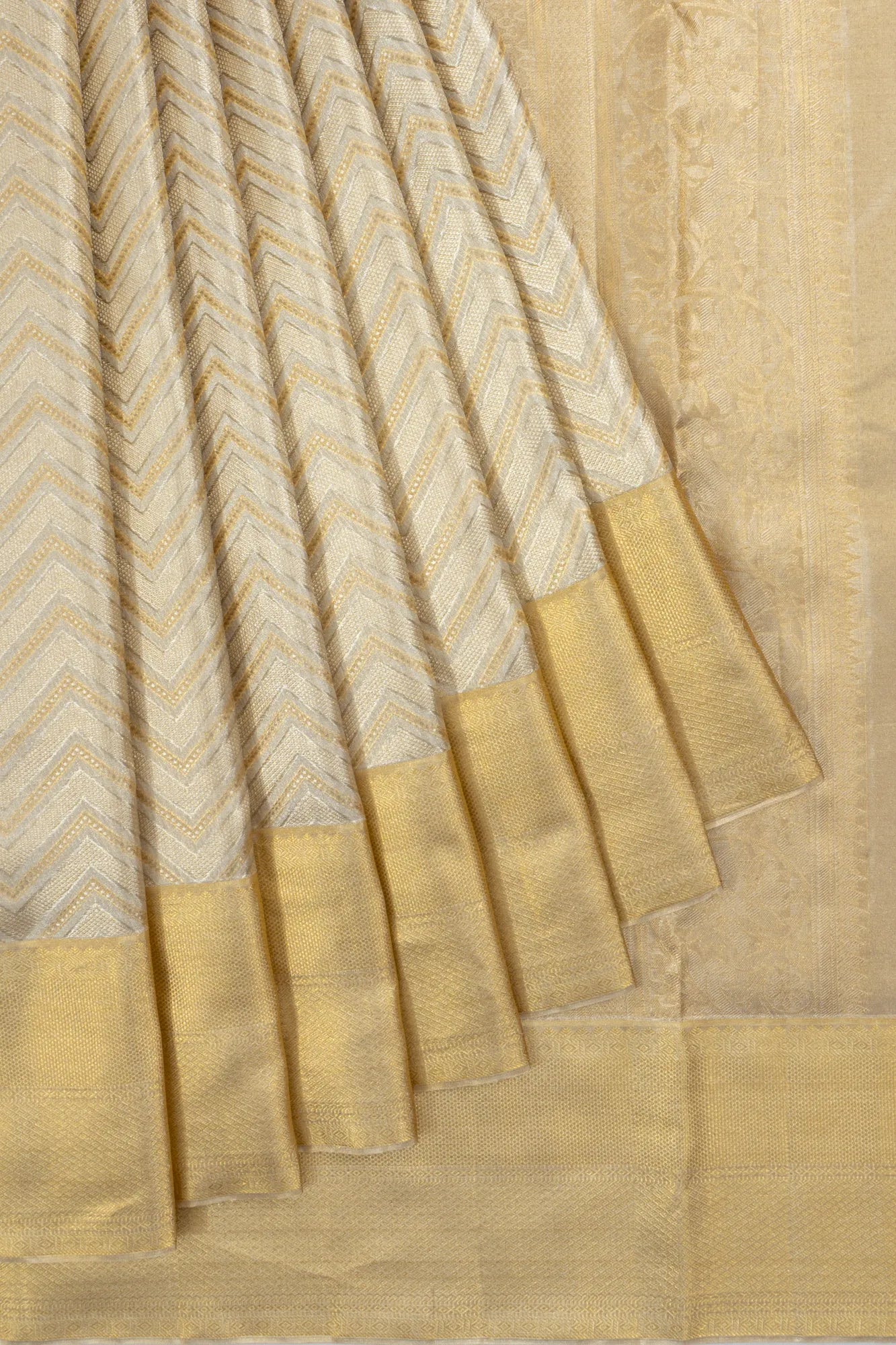 Taranga Kanchi Silk Tissue Brocade Silver Saree
